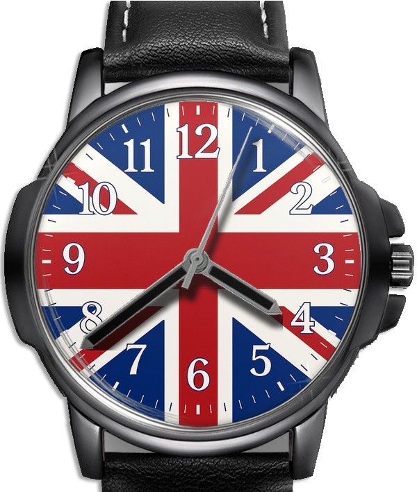 Union Jack Flag Of United Kingdom Leather Strap Big Dial Wrist Watch