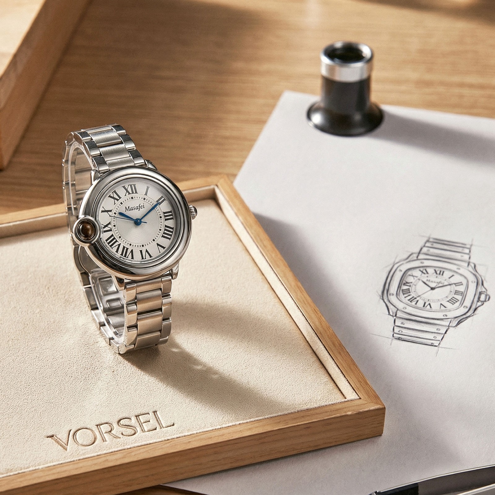 VORSEL Women’s Quartz Watch Silver Tone Stainless Steel Roman White Dial 33mm