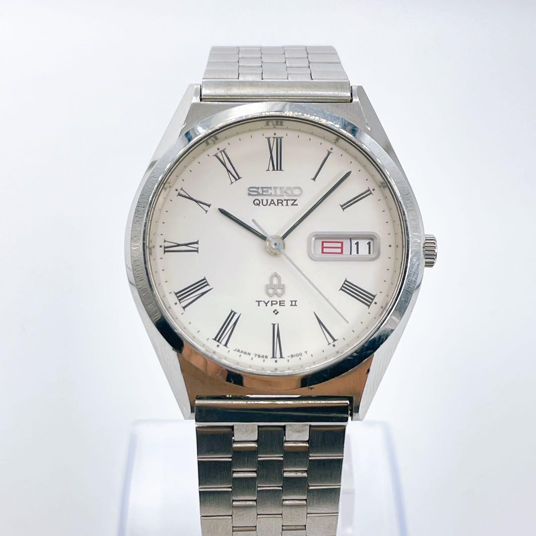 Seiko Type II 7546-8000 Silver Dress Watch Used SV307