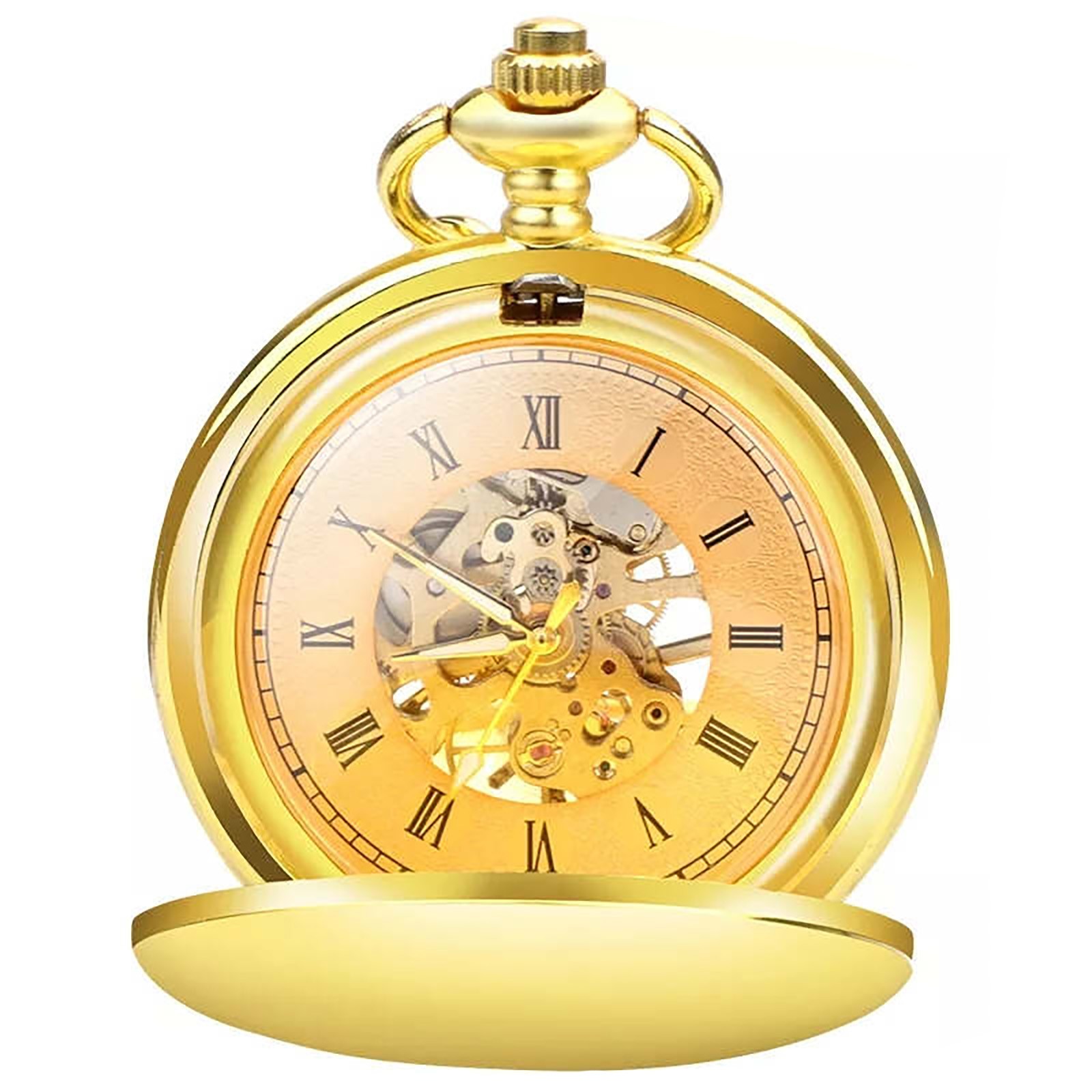 1Pc 14.6in Chain Men’s Mechanical Retro Pocket Watch with 3-dimensional patterns