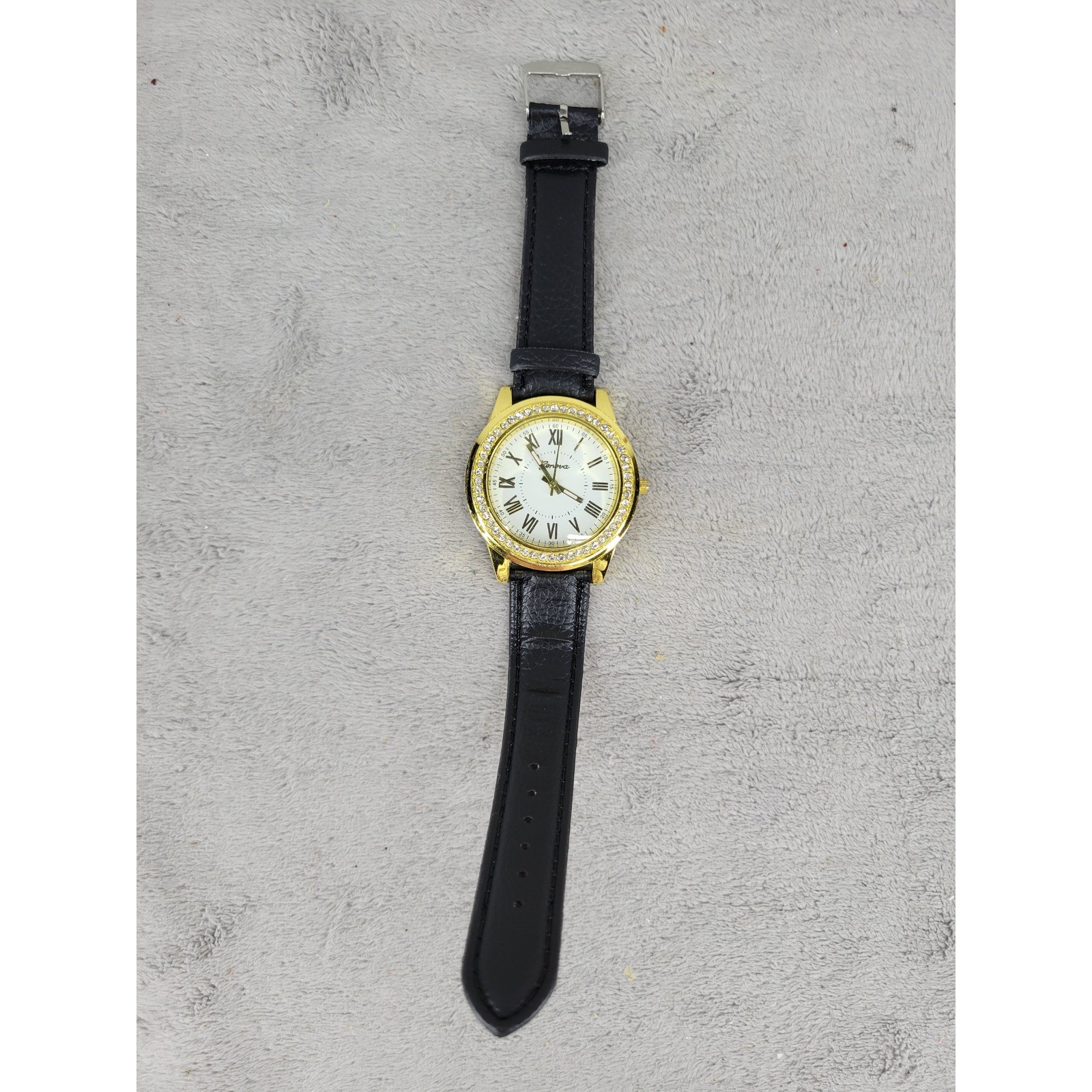Geneva Women’s Gold Tone Rhinestone Roman Numeral Watch – Needs Battery