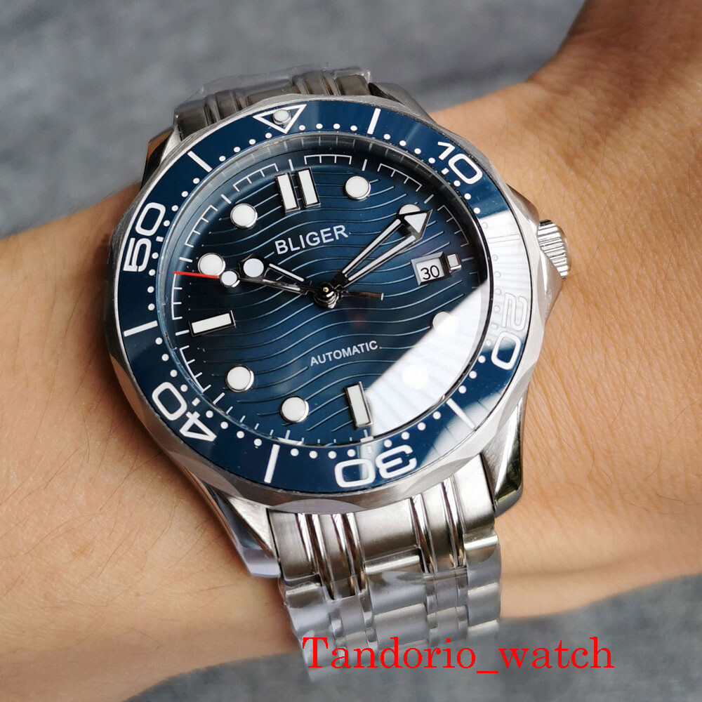 Bliger 41mm Black Blue Green Dial Sapphire Glass PT5000 NH35 Automatic Men Watch