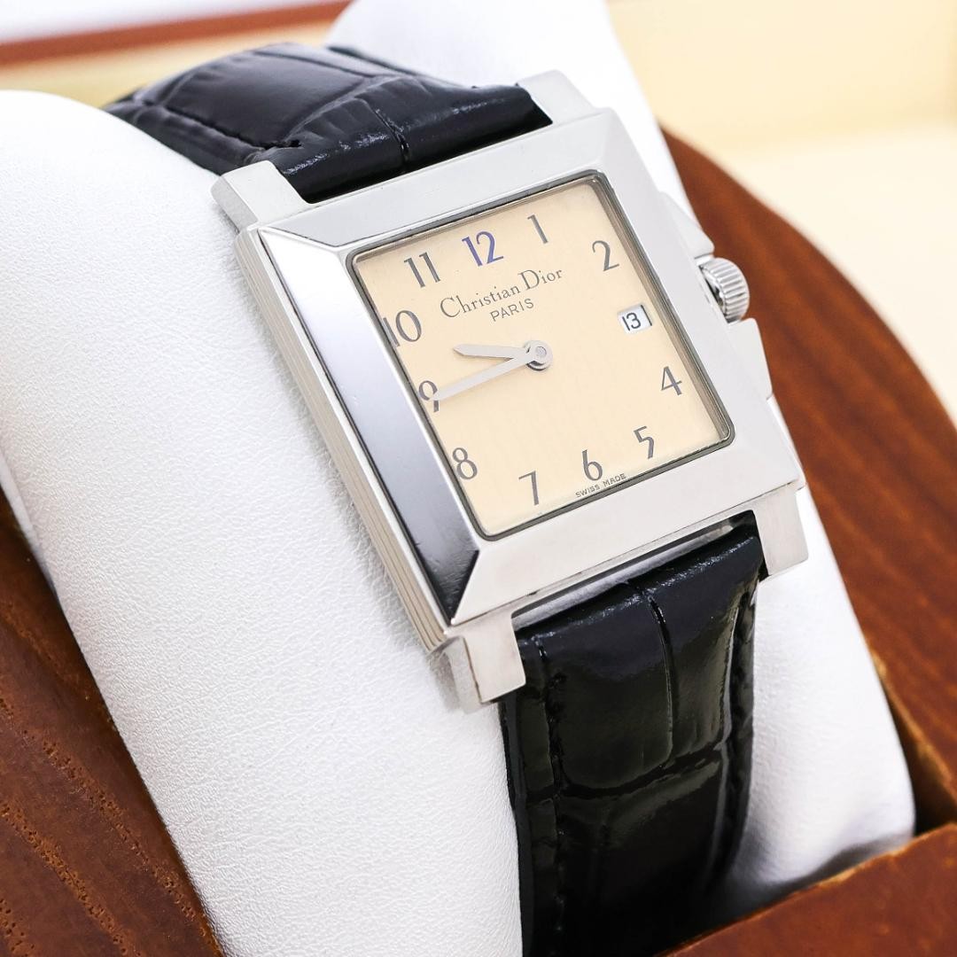 Working Christian Dior Watch Square Date Silver 3013