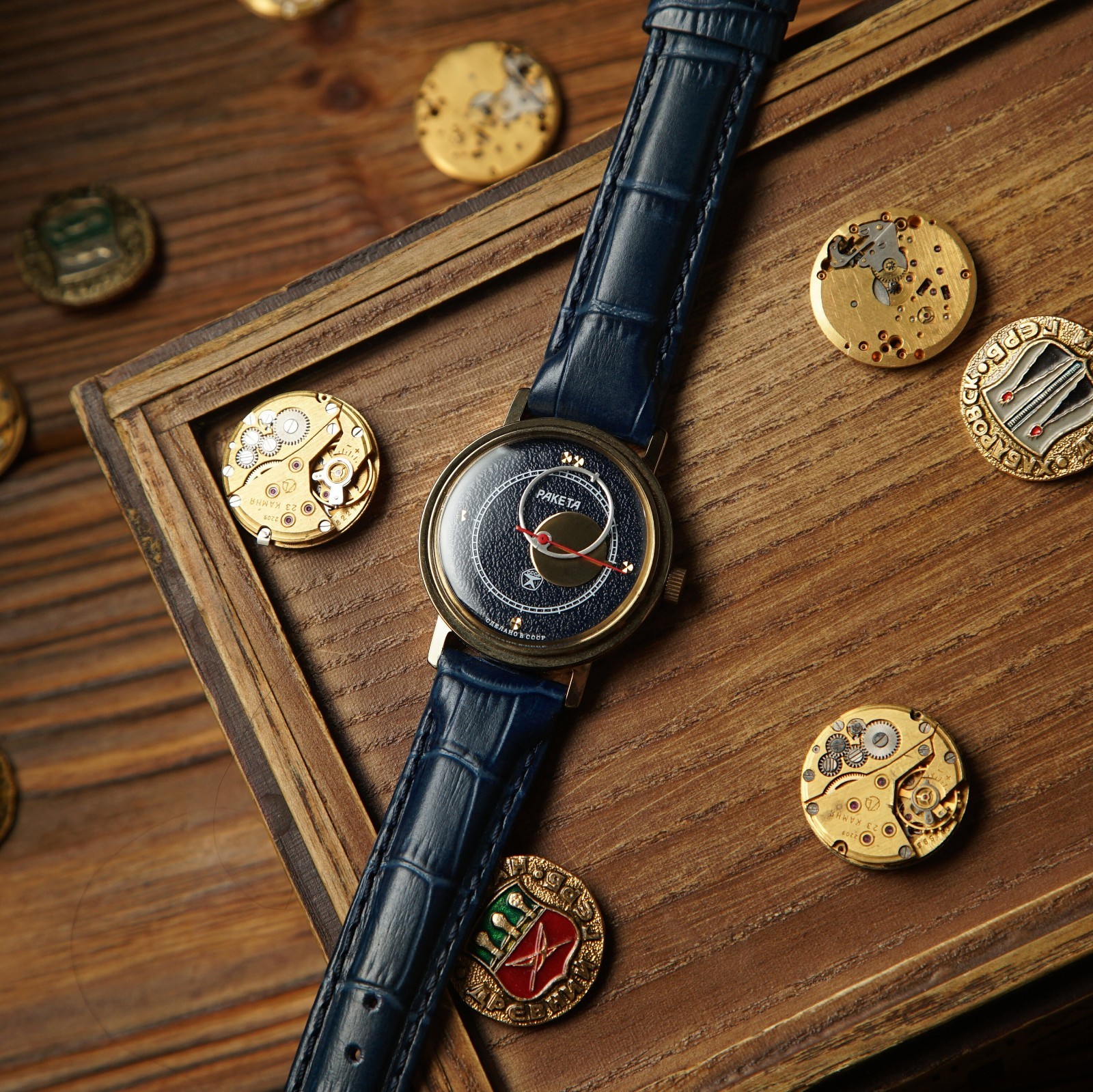 Raketa Copernicus 1980s Blue DIAL / Gold Case – Vintage 1980s Soviet Watch USSR