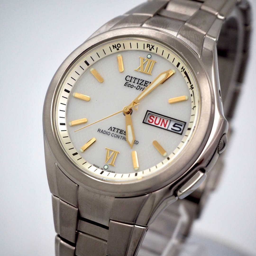 Citizen Attesa Eco-Drive Radio Controlled Date White Dial Titanium Watch Japan