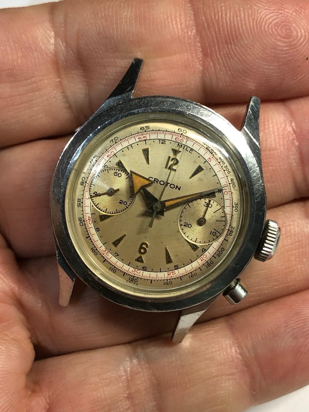 Croton Chronograph Venus 210 Spillman Case Working For Parts Rare Vintage Watch
