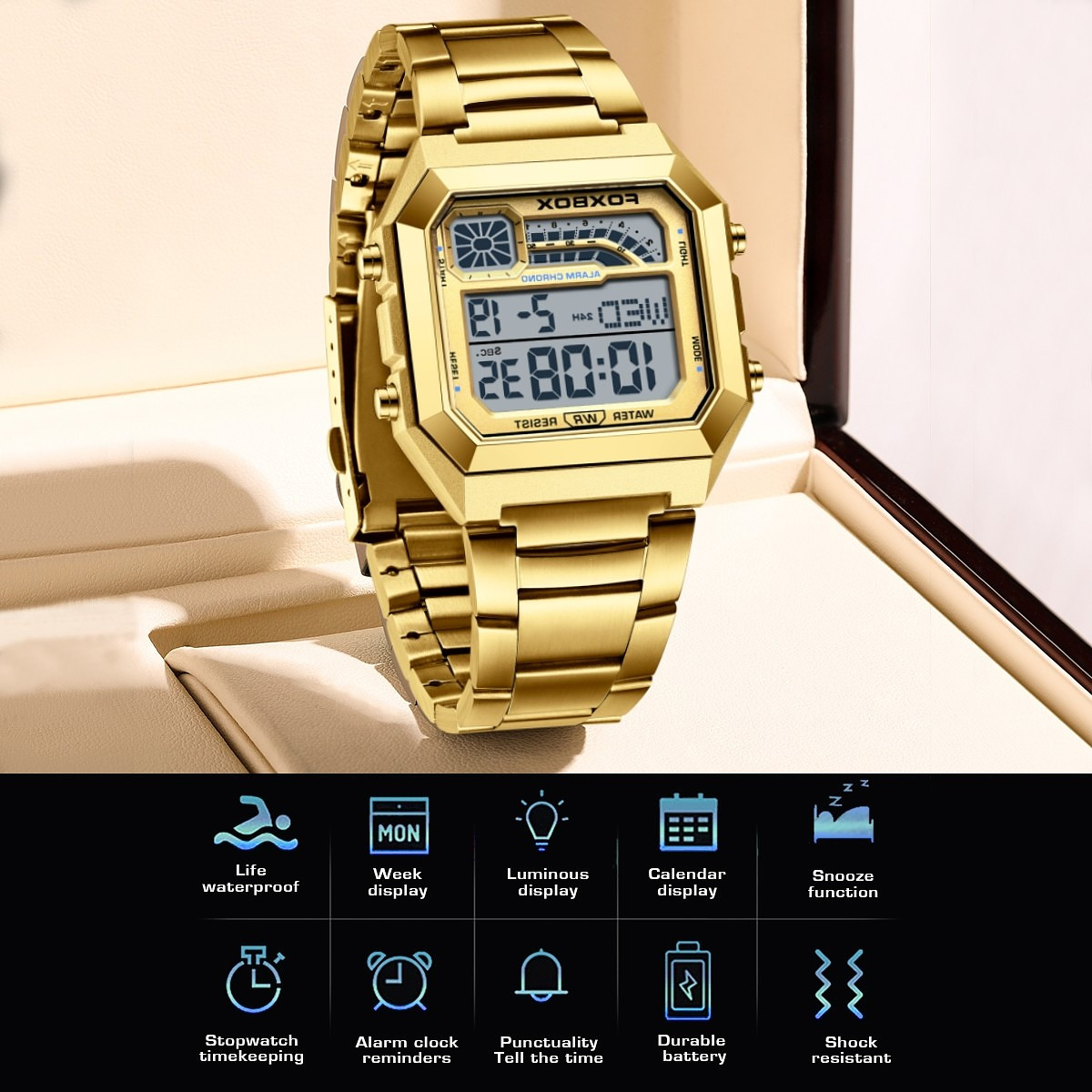 Luxury Men’s Watch Quartz Digital Luminous Date Waterproof Male Wristwatch Boxed