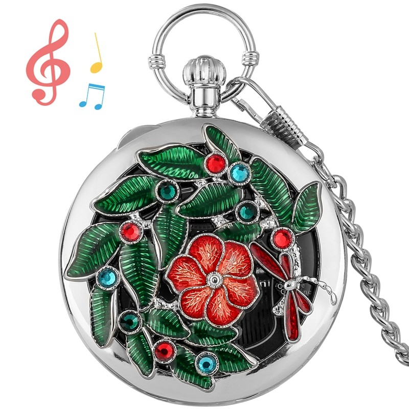 Castle in the Sky Forest Animal Music Box Flip Cover Quartz Pocket Watch Gift