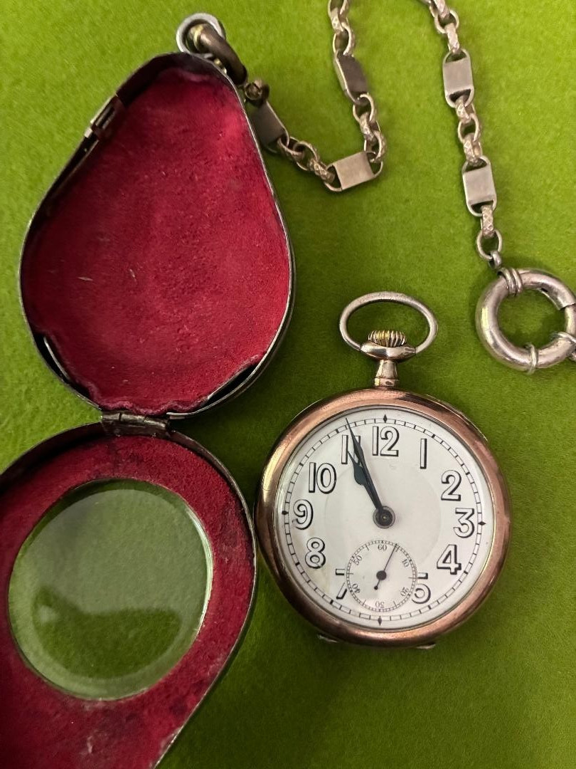 15 jw Sonia Depose French Military Silver Pocket Watch in Holder -runs