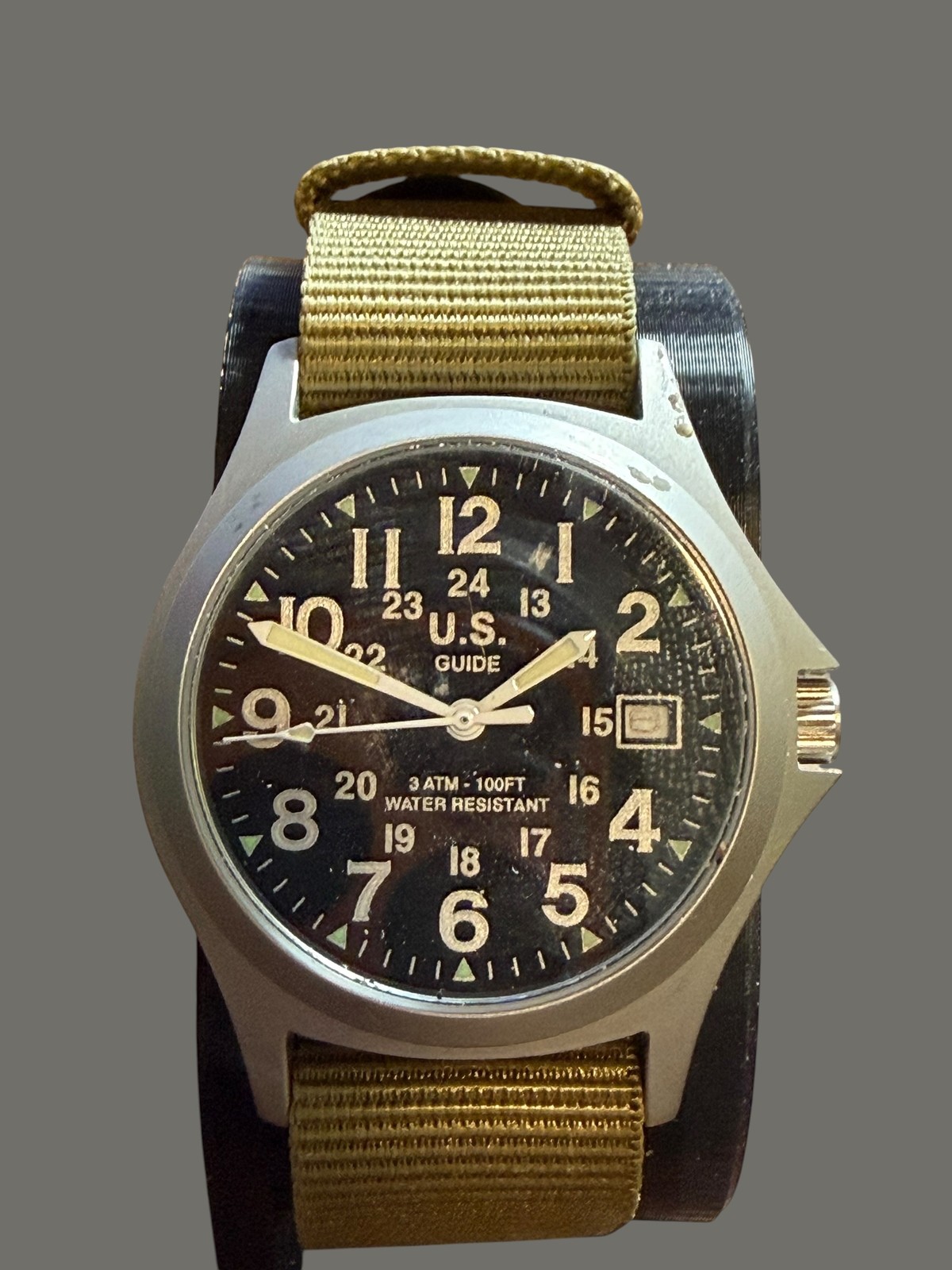 U.S. Guide Military Style Field Watch 3ATM 100FT Water Resistant Khaki Nylon