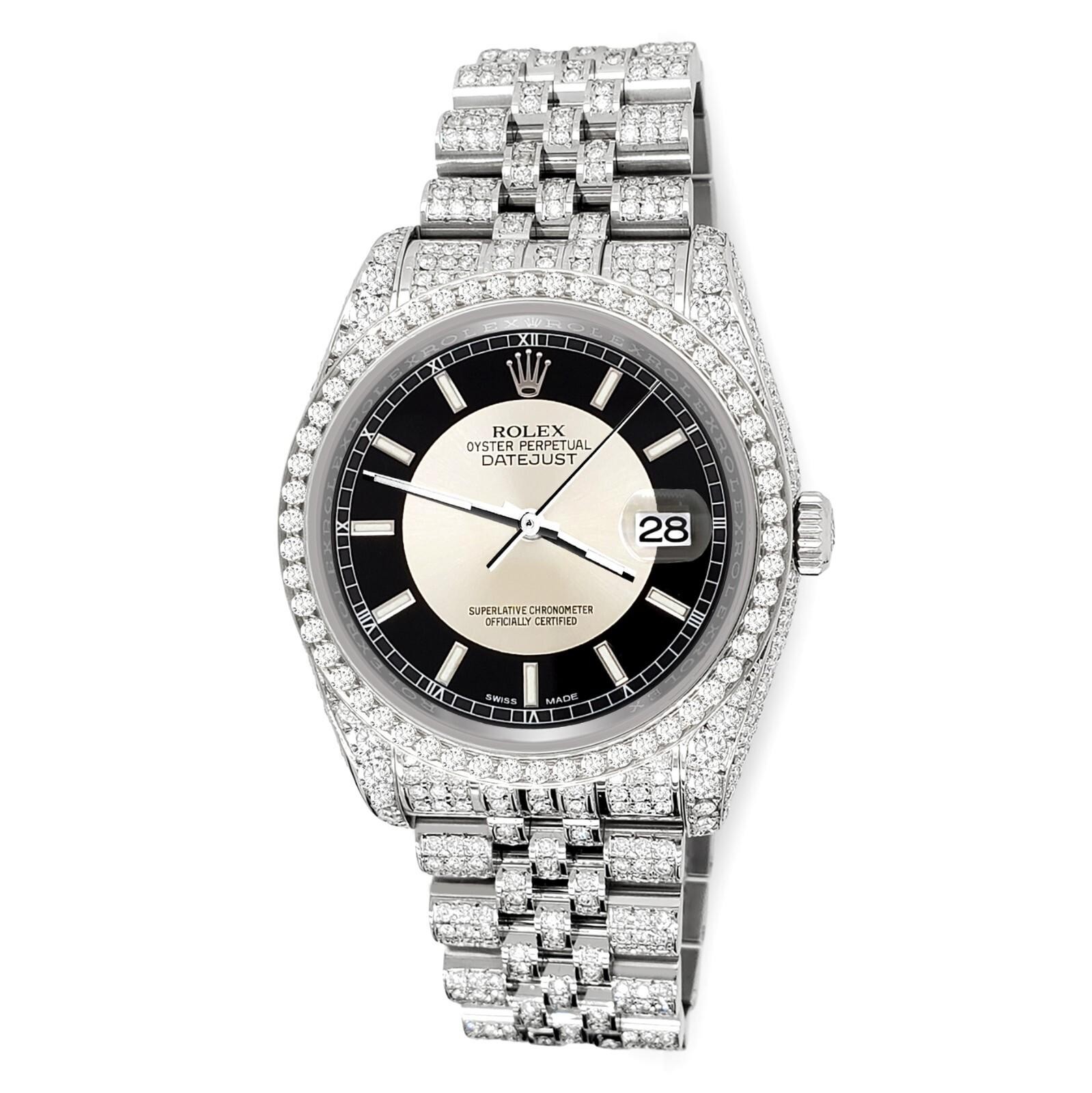 Rolex Datejust 36mm Pave 10.2ct Iced Diamond Bullseye Dial 116200 Box Papers