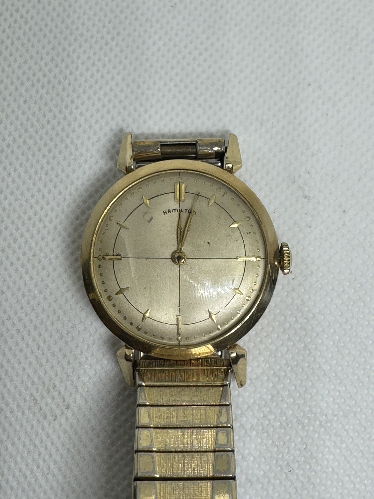 Vintage Mens Hamilton Rodney Golden Pearl Two Tone Crosshair Dial Running
