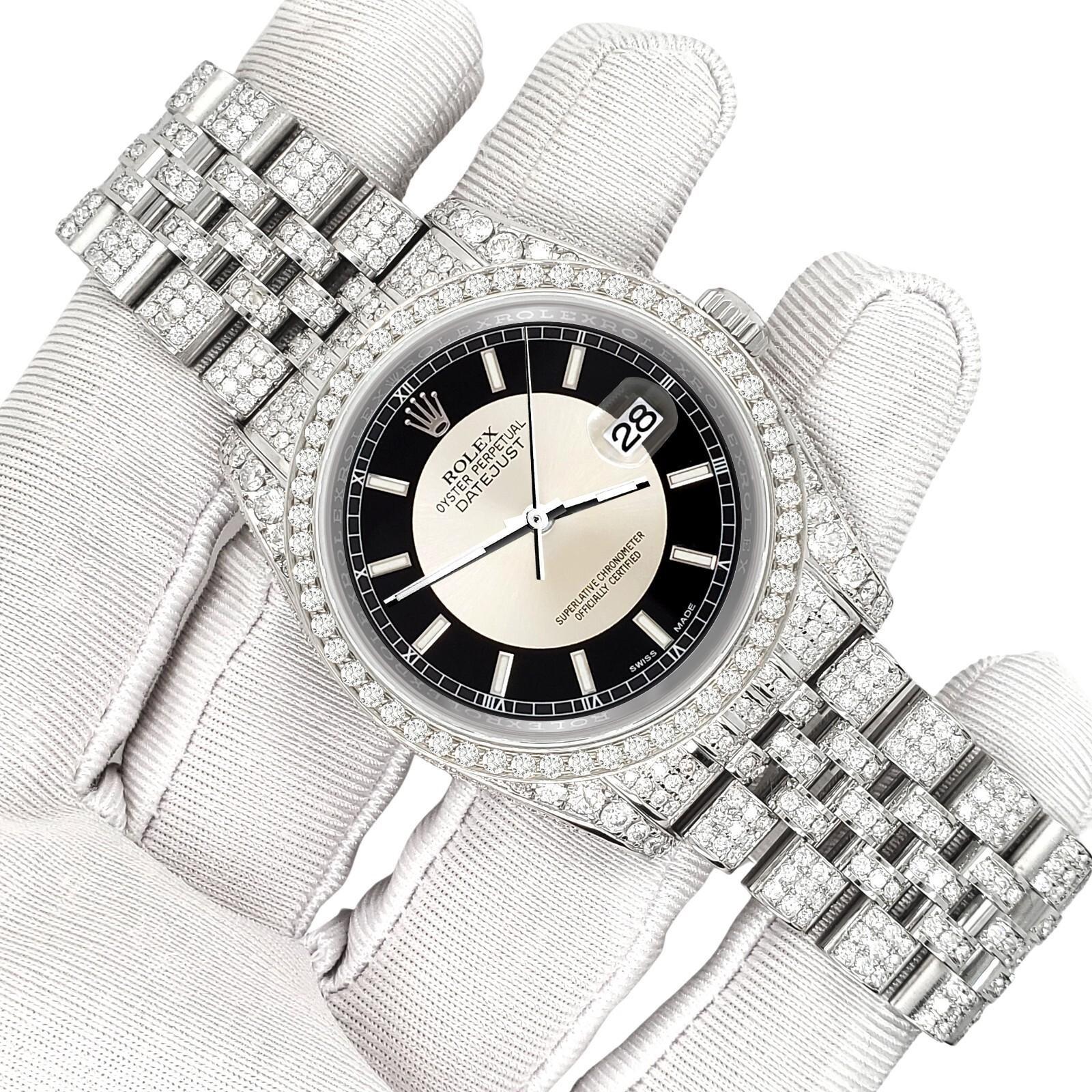 Rolex Datejust 36mm Pave 10.2ct Iced Diamond Bullseye Dial 116200 Box Papers