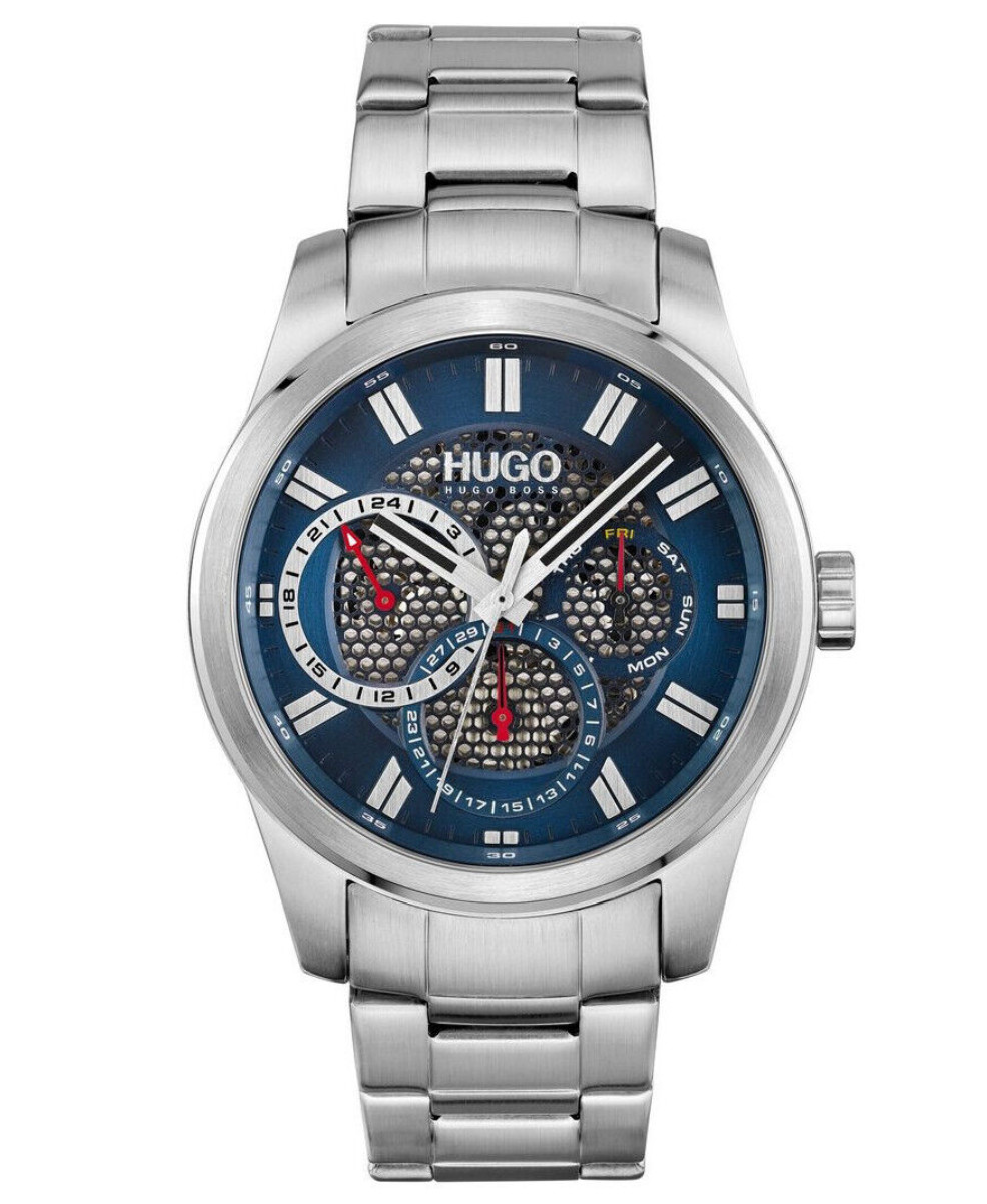 HUGO BOSS 1530191 BLUE DIAL SKELETON STAINLESS STEEL MULTIFUNCTION WATCH 44 MM