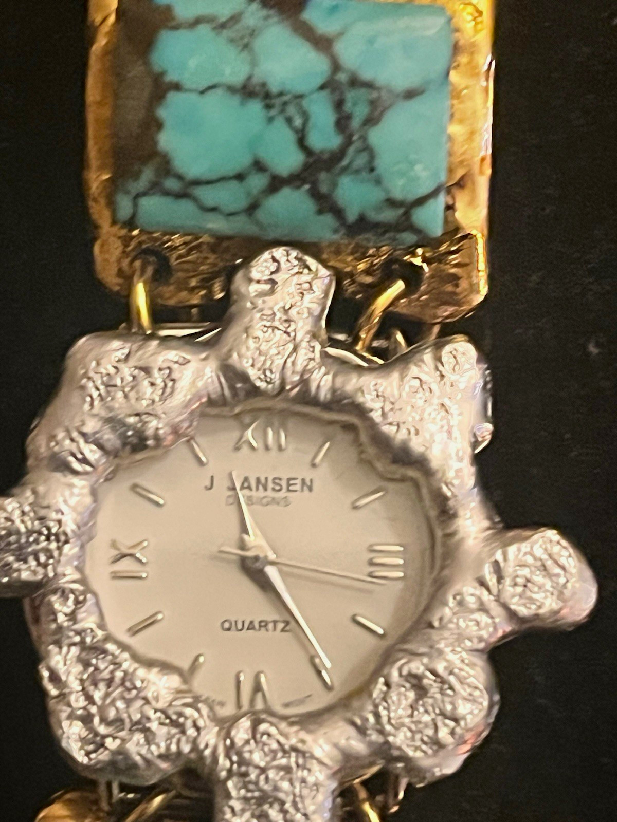 J Jansen Designs Women’s Quartz Analog Watch Gold/Turquoise Bracelet Roman Dial