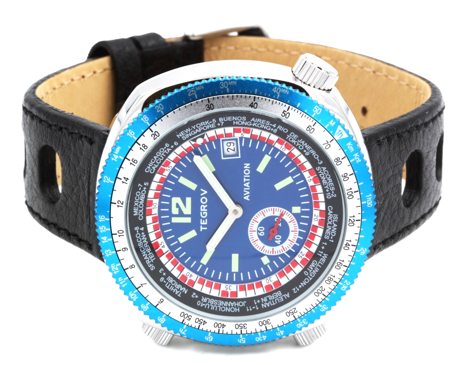 Tegrov Worldtimer Aviation Automatic Watch Blue Dial Retro Men’s Watch