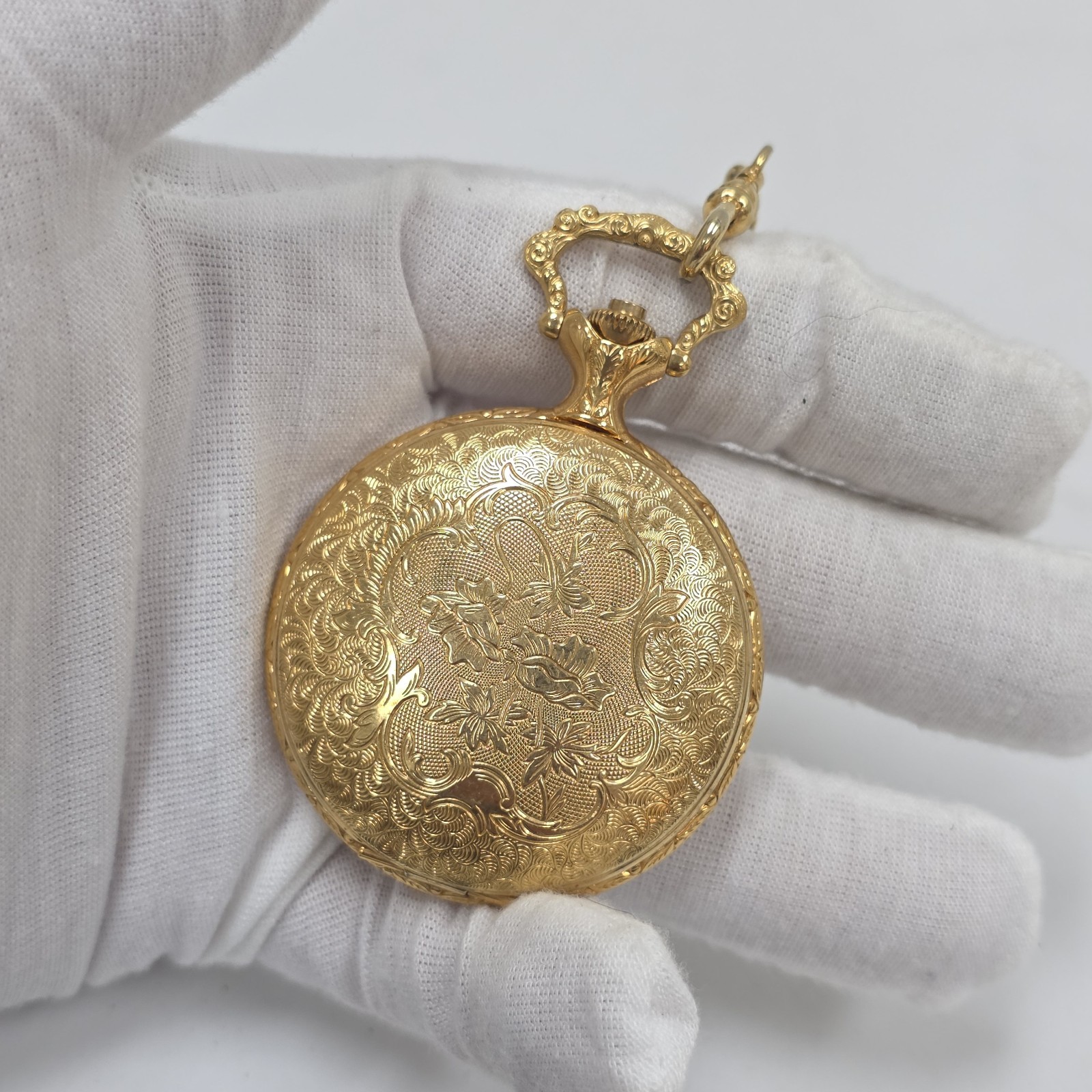 Vintage Timex Gold Tone Mechanical Winding 47.9mm Pocket Watch Ornate Design
