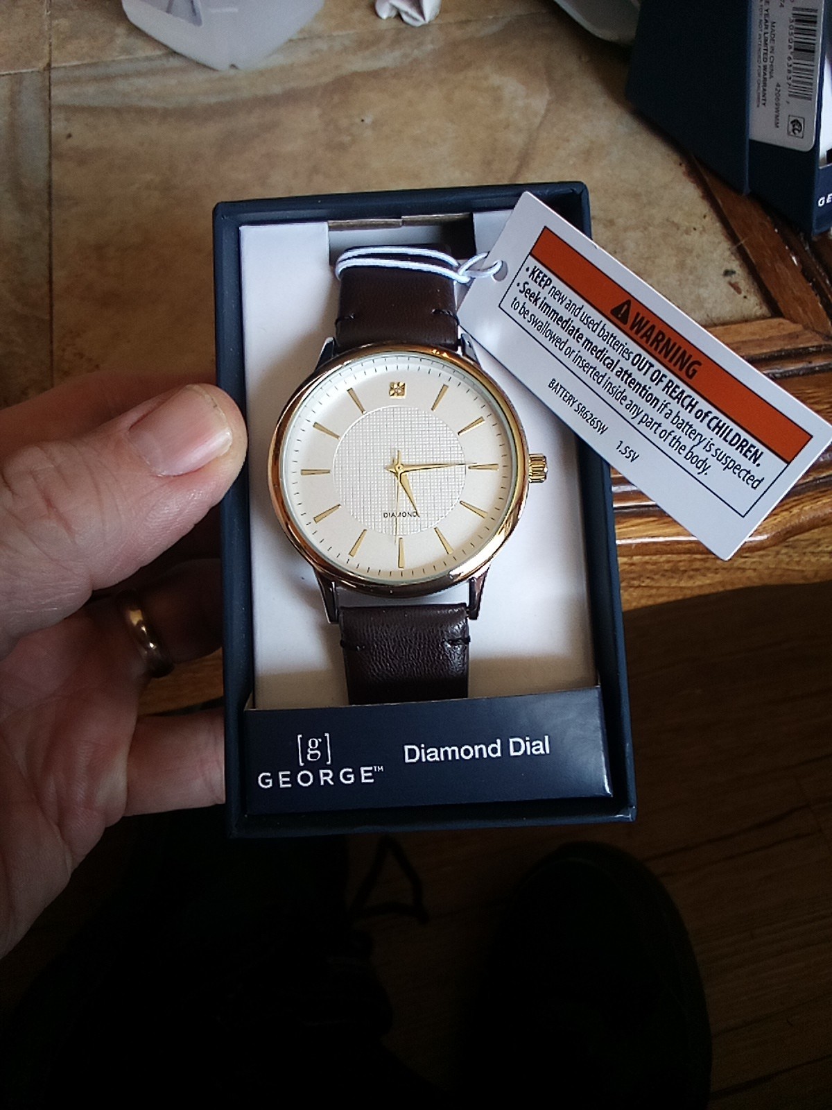 Men’s George Gold TWO TONE Watch Brown Leather Band NIB 44MM DIAMOND DIAL