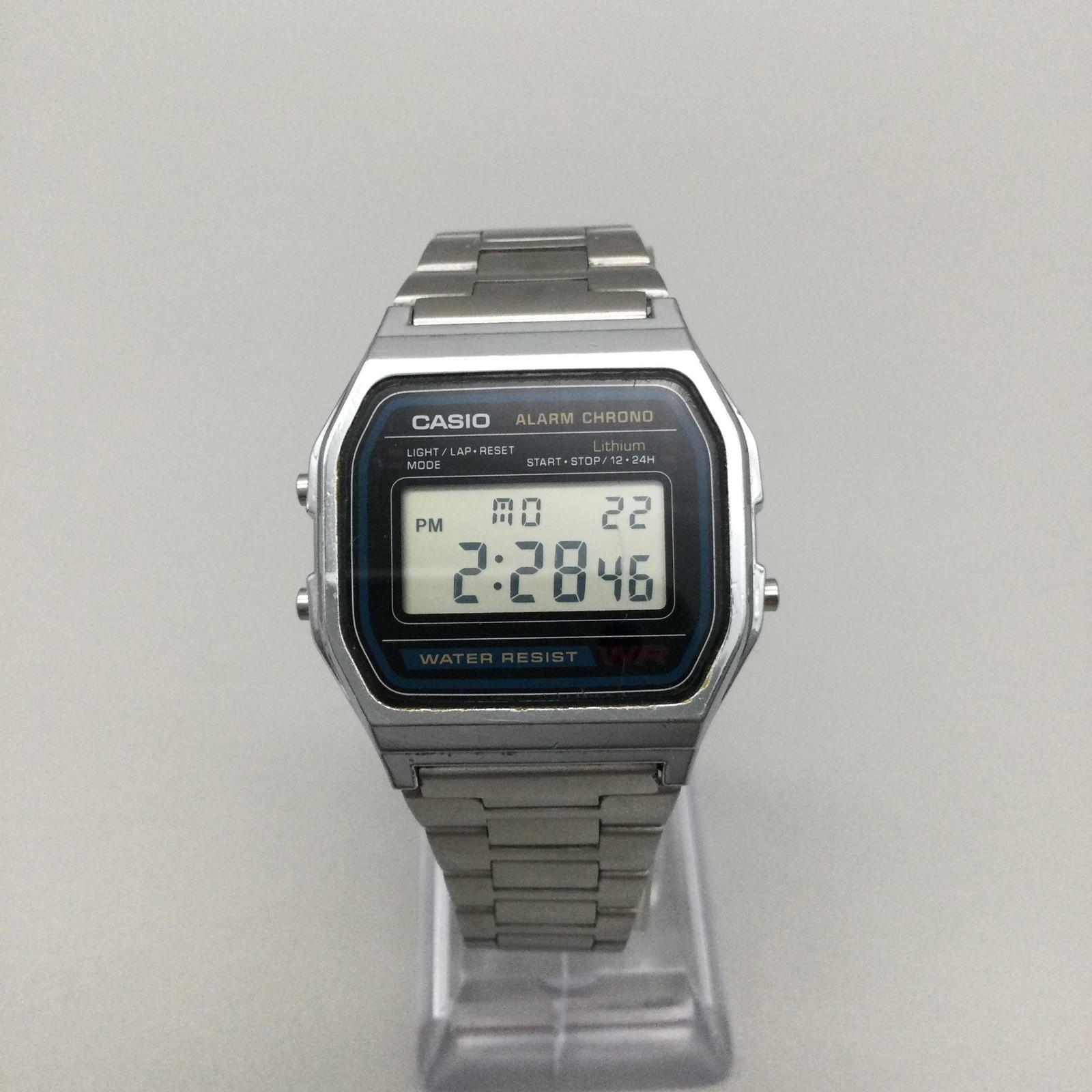 Casio 593 A158W Mens Watch 33mm Black Digital Alarm Chrono WR Backlight