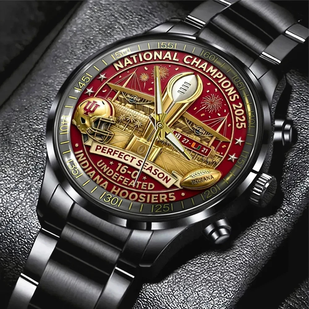 Hoosiers Football 2025 National Champions Black Stainless Steel Watch HT2526