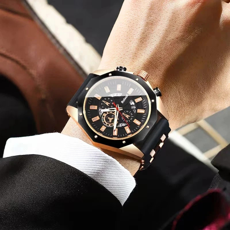 Big Self Winding Sport Watch. Day Month Date Waterproof Mens Watch Great Gift Bk