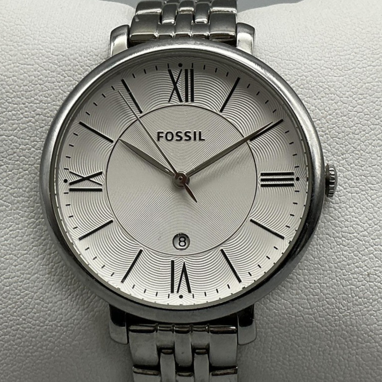 Fossil Womens Watch 36mm Silver Tone Date Stainless Bracelet New Battery 6.25″