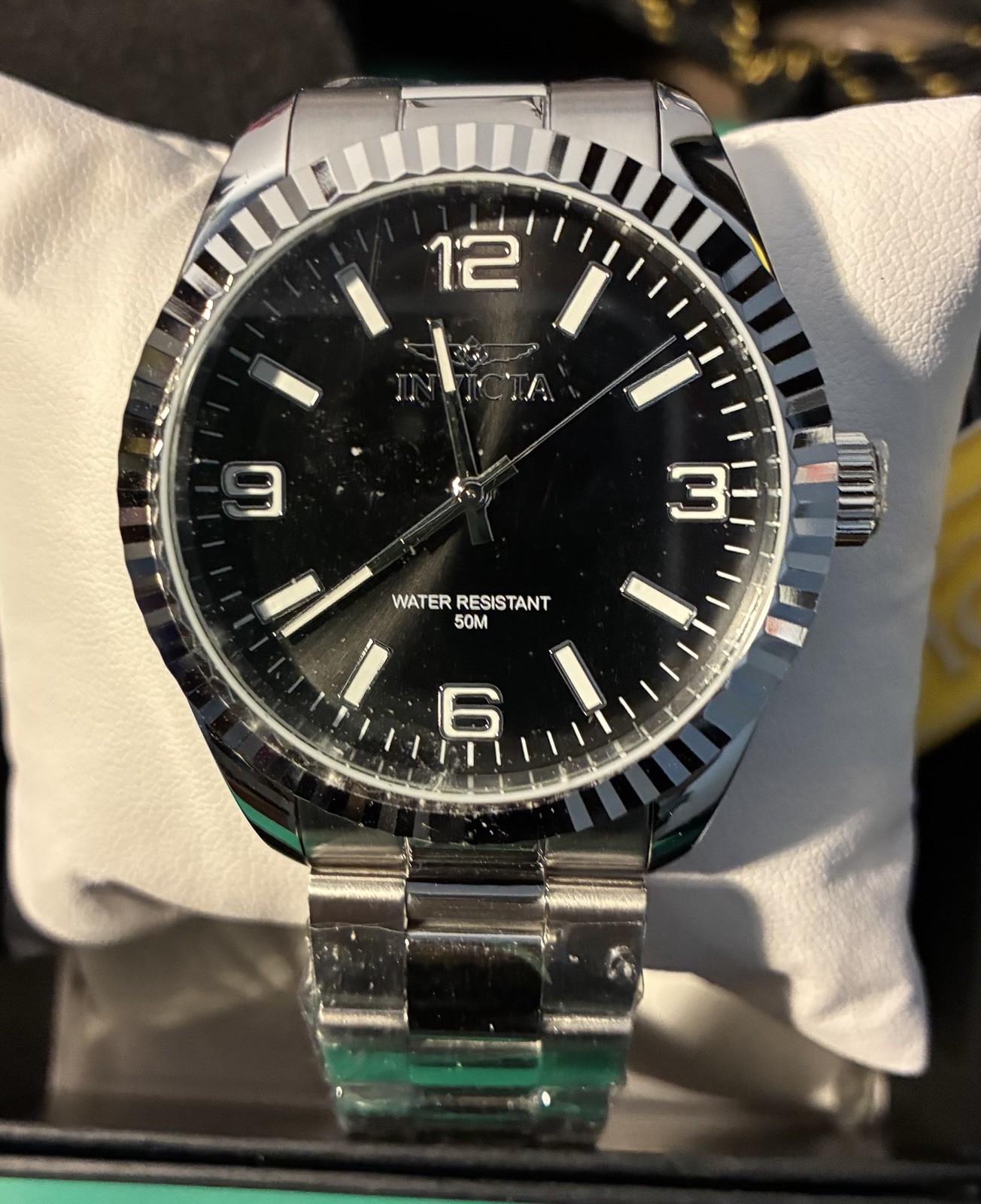 Invicta Stratford Men’s Quartz Watch 43mm Black Dial Silver Bracelet 50m