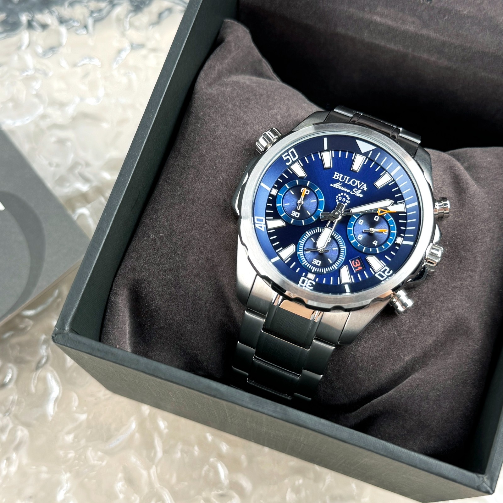 Bulova Marin Star Quartz stainless steel Blue Dial Men’s watch 96B256 43mm