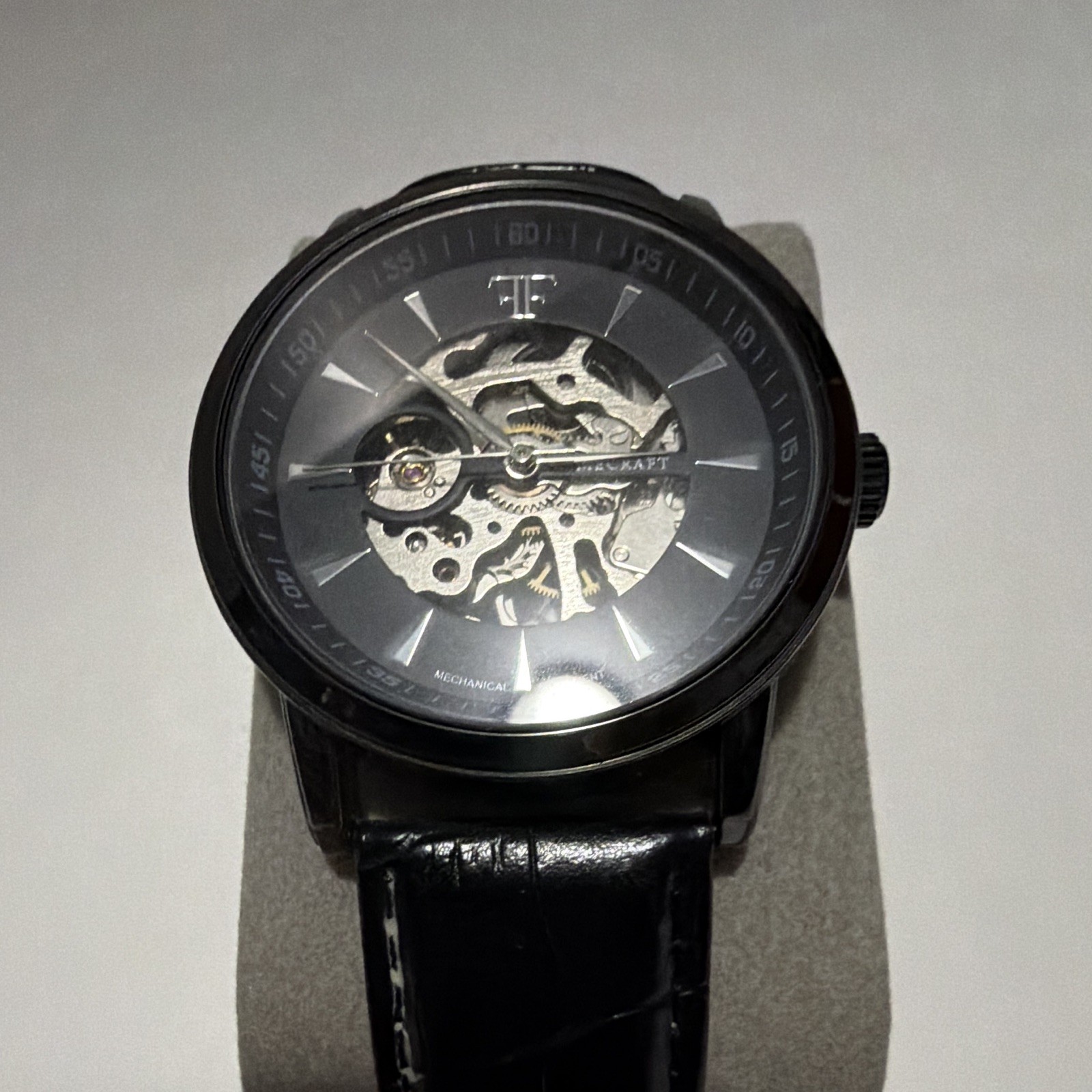 Timecraft Automatic Skeleton Dial Watch 42mm Stainless Steel Black Leather 5ATM