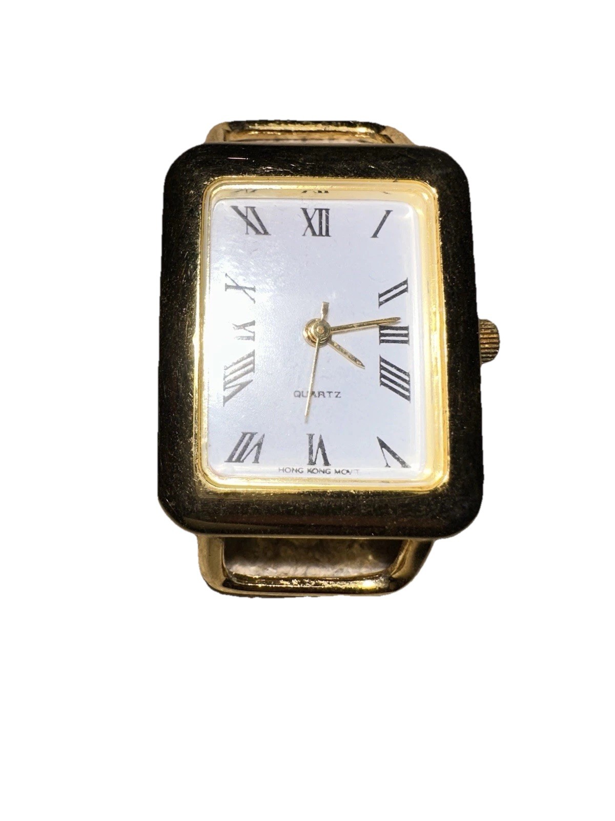 Vintage Gold-Tone Rectangle Quartz Watch Face Roman Numerals, Hong Kong Movement
