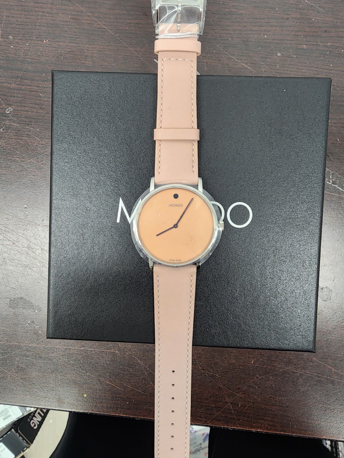 MOVADO Signature Ladies Pink Dial & Muted Pink Leather Strap Watch 0607831