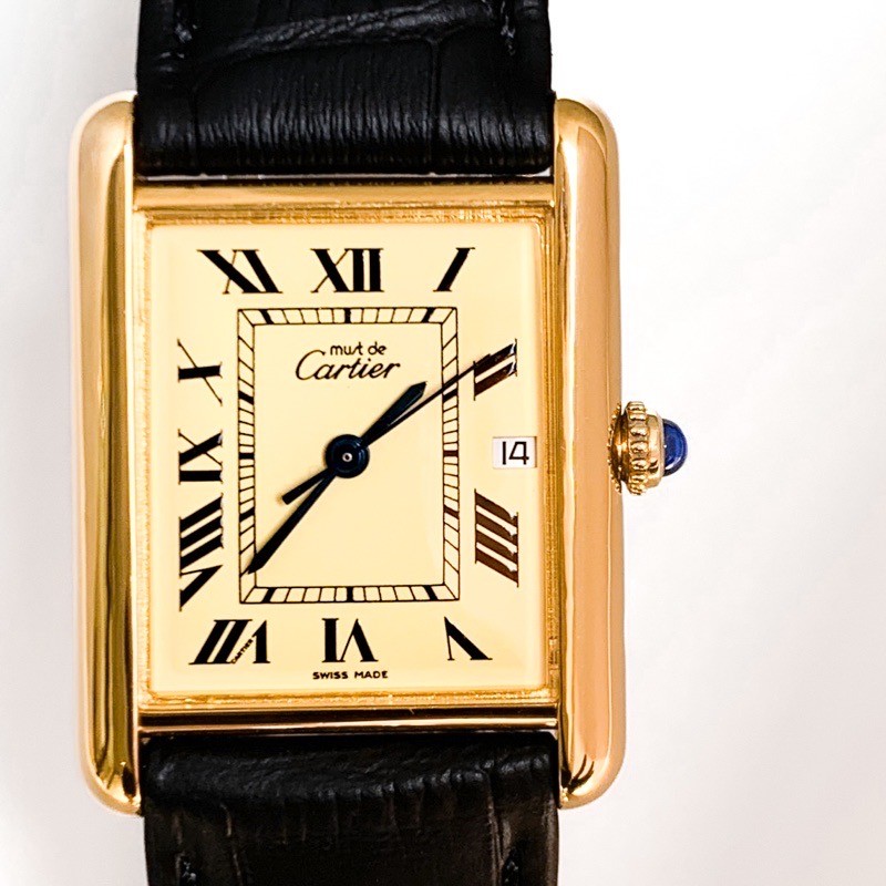 CARTIER Must Tank XL Date 3-Hand Beige Roman Dial Gold mens Watches Watch
