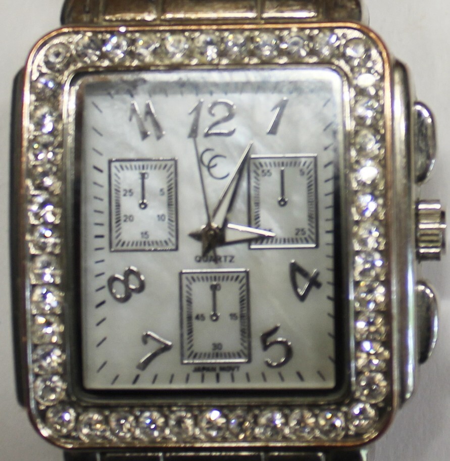 CC-Mens Wristwatch-12 Hour-Japan Movt-SS Back-Rectangular-Rhinestones-8865-A1