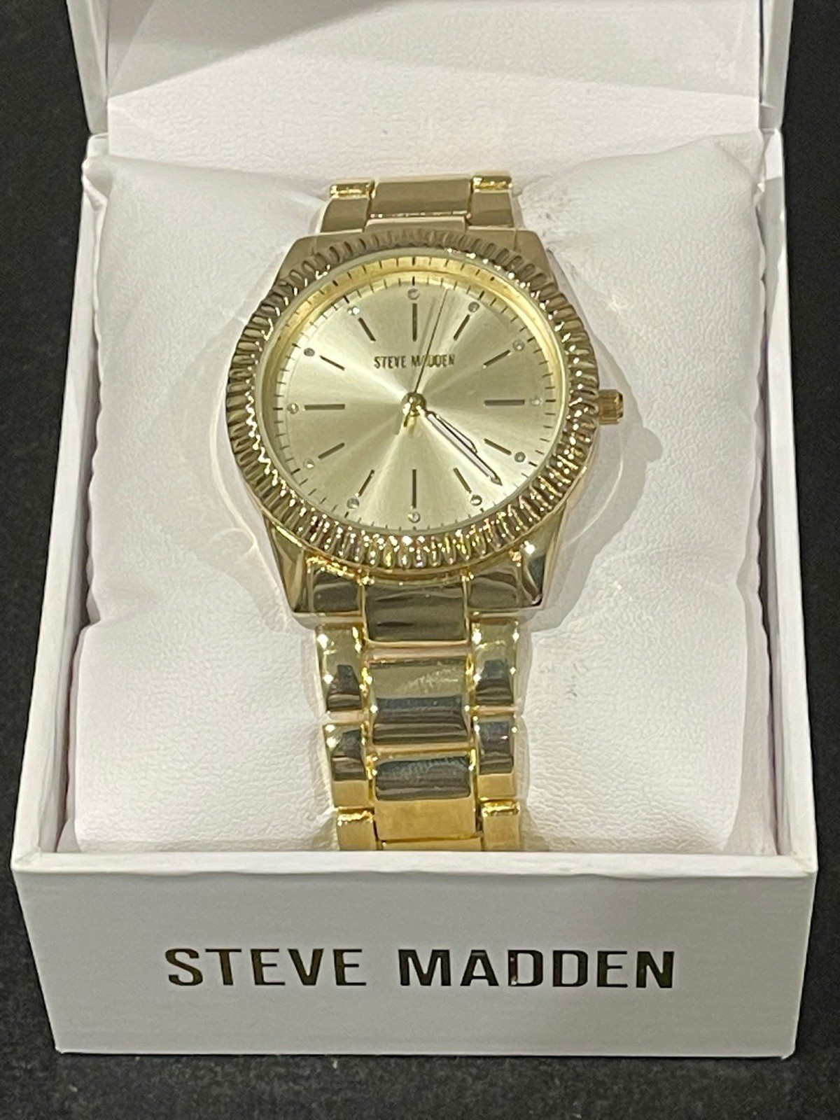 Steve Madden Genuine Crystal Accented Women’s Watch Gold Tone
