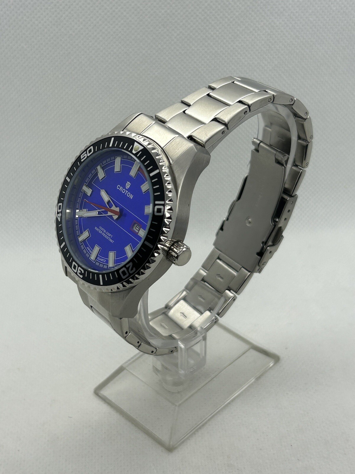 Japan Croton Aquamatic CA301289 WR 10ATM-330FT Blue Dial Black Bezel Watch, 44mm