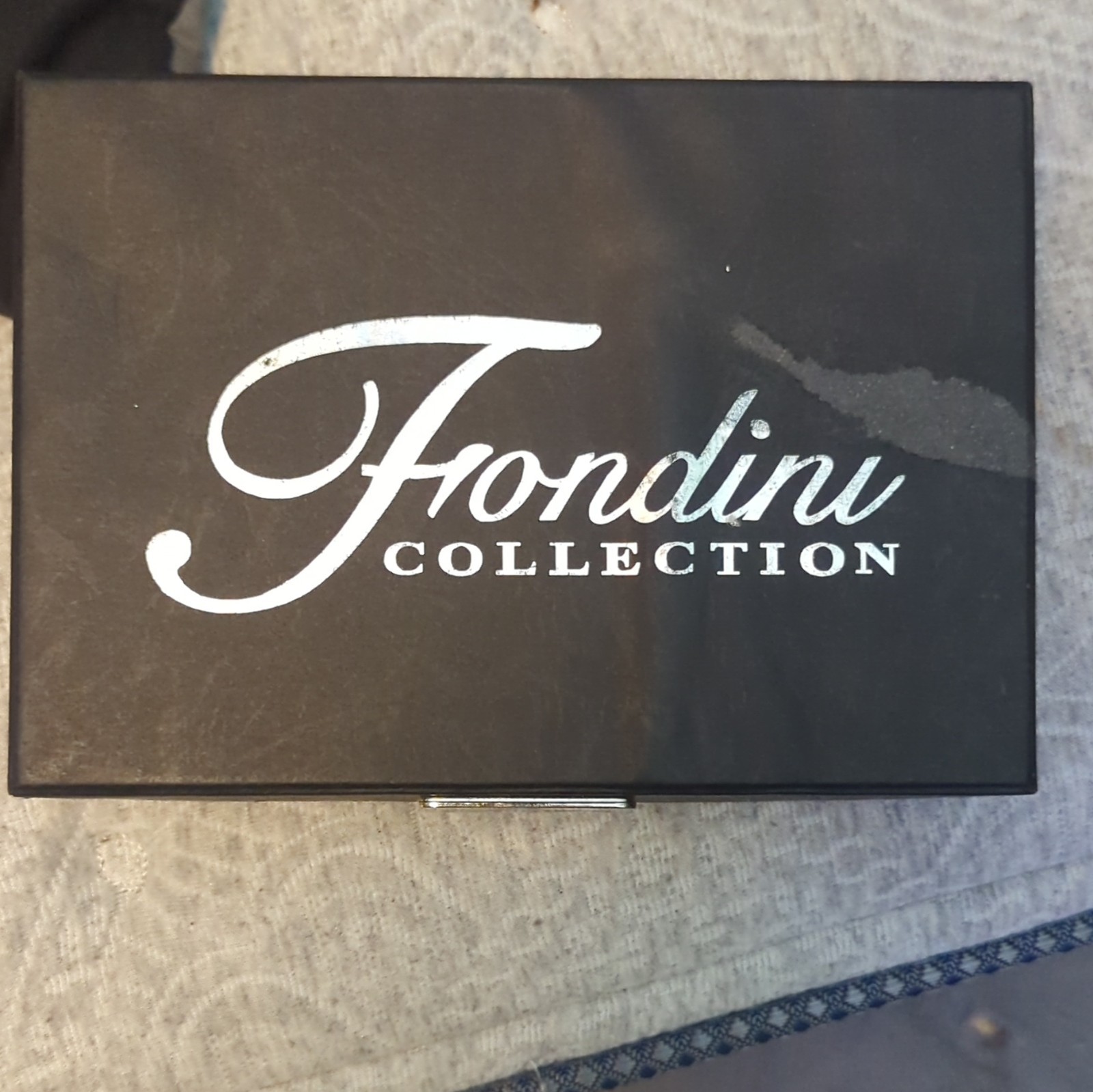 Fondini Collection Quartz Rectangular Black Dial Silver SS Bracelet Watch w/Box