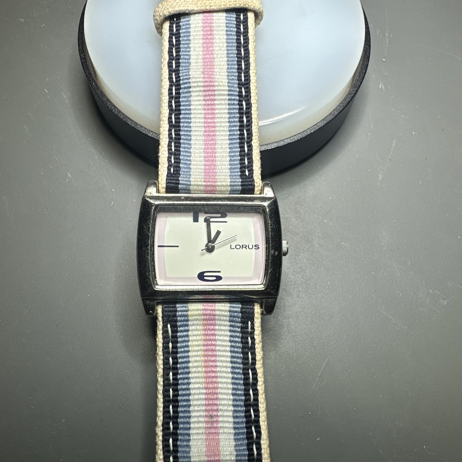 Lorus by Seiko Ladies Quartz Rectangle Watch White Dial NATO Strap Runs