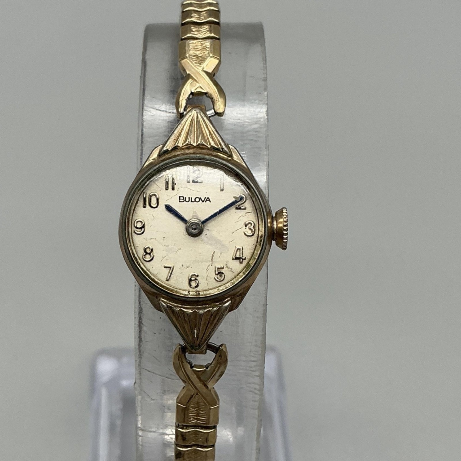 Vintage Bulova Womens Watch 16mm Cocktail 1978 Gold Tone Stretch Manual Wind