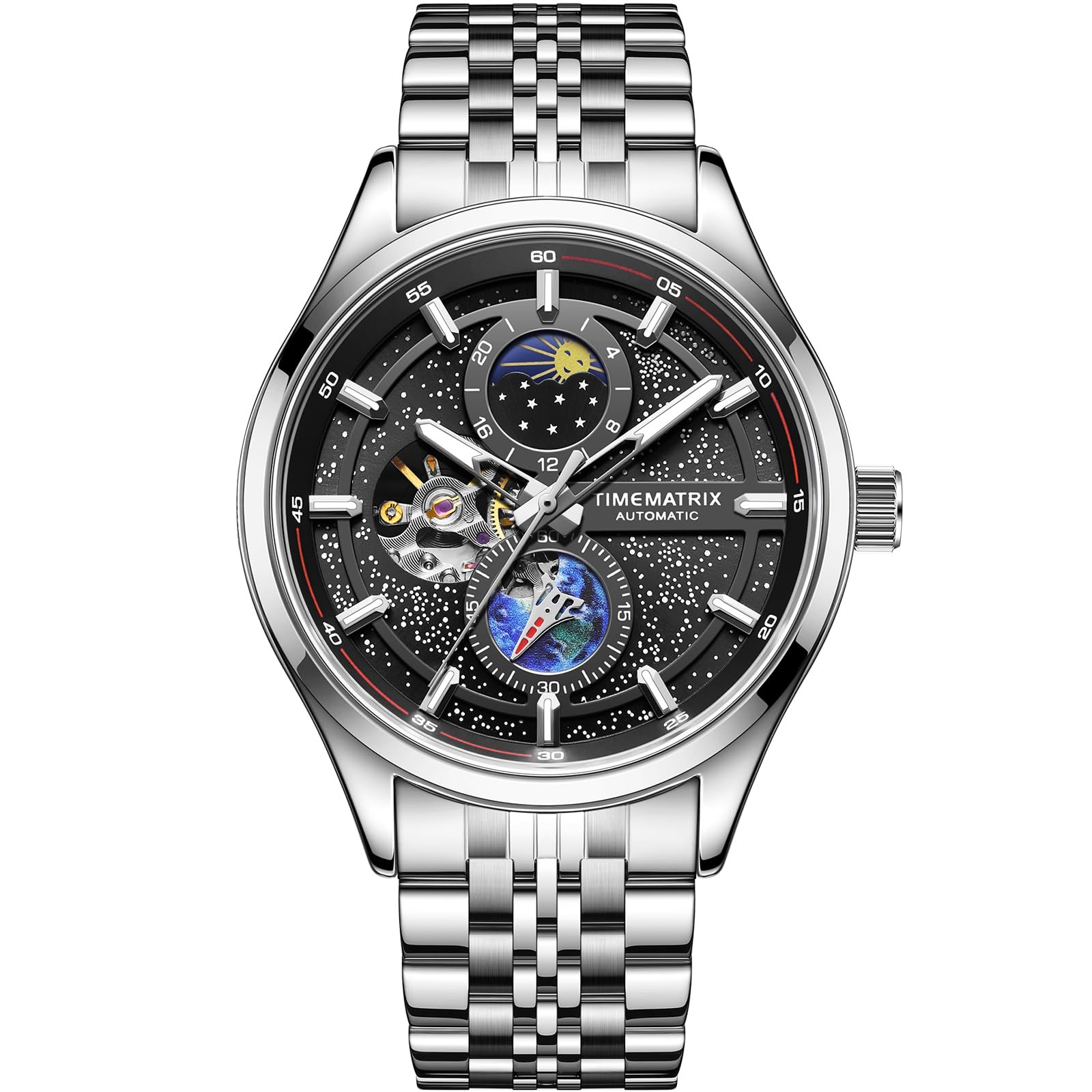 TIMEMATRIX Men’s Space-TIME Series Automatic Watch (Model: TMX6011, Black)