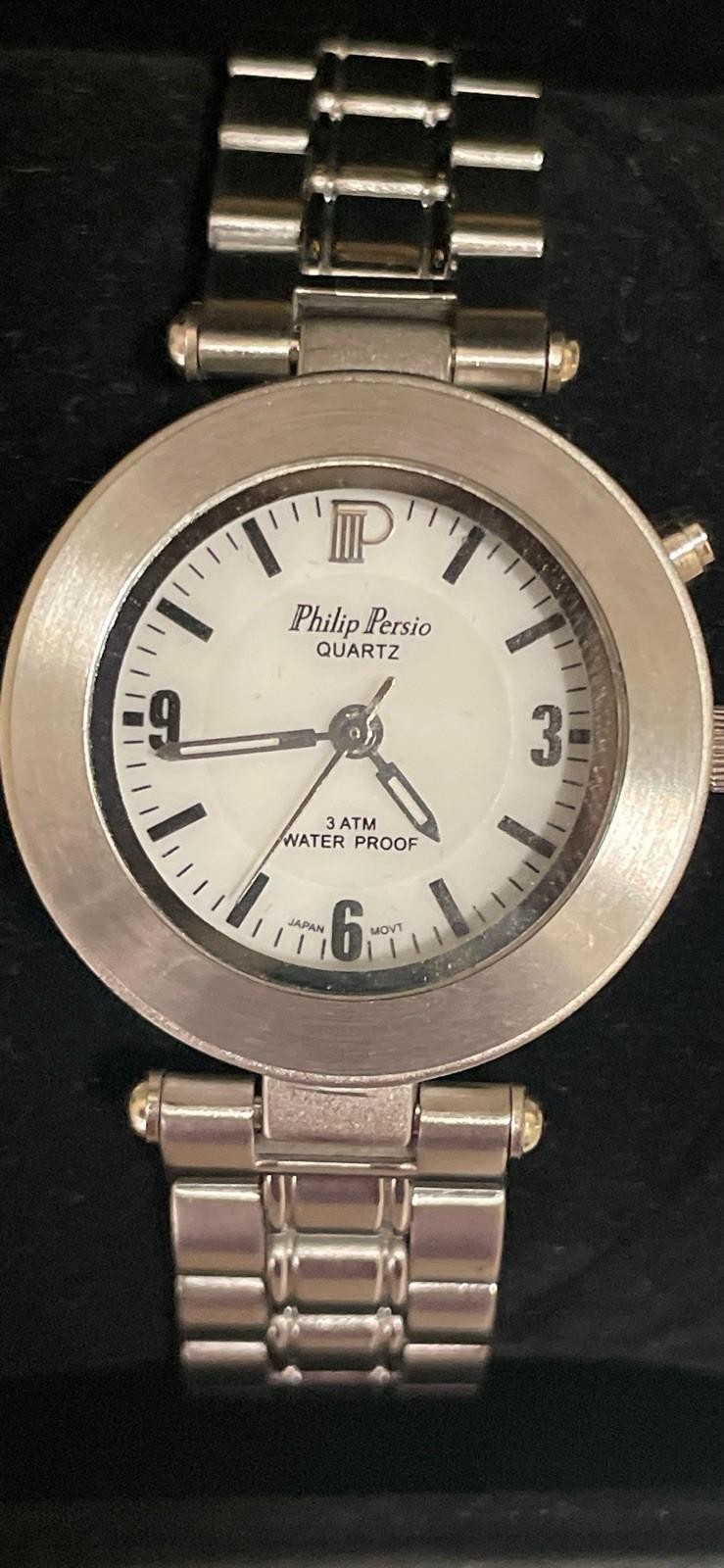 Philip Persio Silver Finish Bezel Watch 3 ATM Water Proof NIB NEW BATTERY