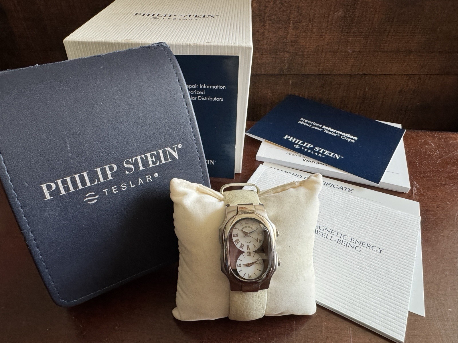 Philip Stein Teslar Wrist Watch With Original Box and Paperwork White Silver