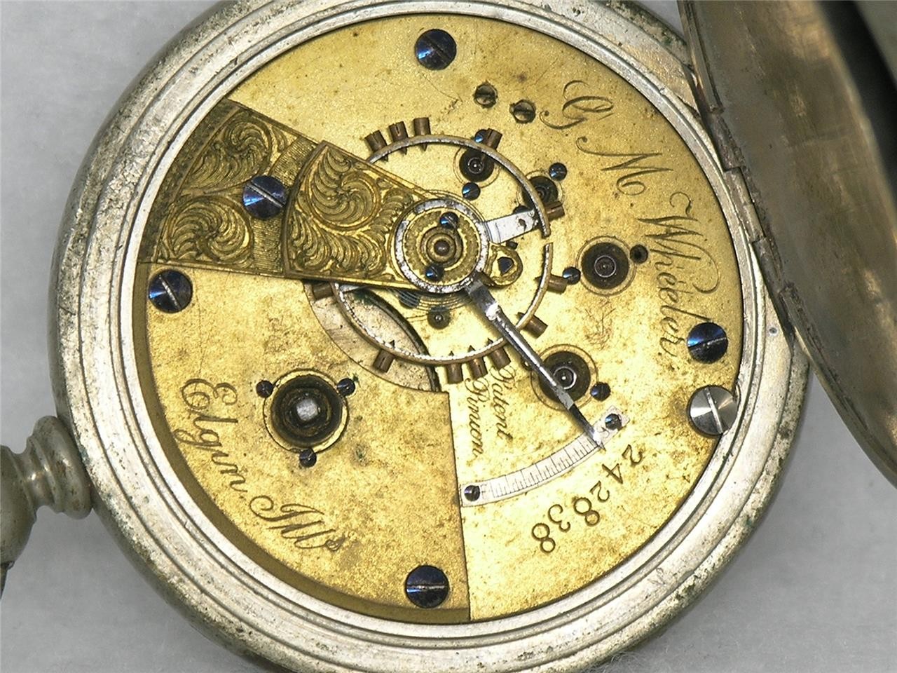 ANTIQUE 1873 ELGIN NATIONAL GM WHEELER KEYWIND SILVEROID POCKETWATCH, FOR REPAIR