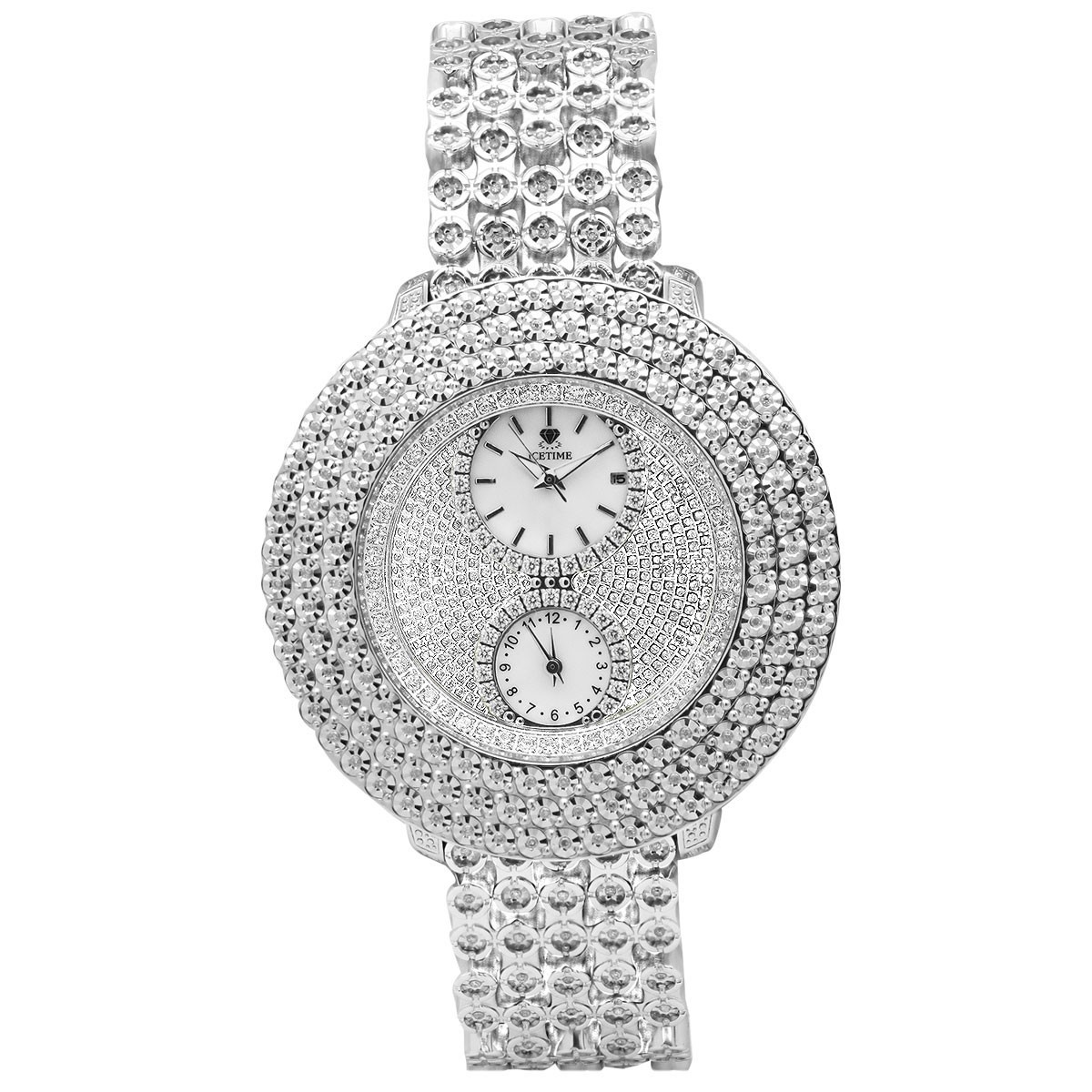 Stainless Steel Men’s Iced Time Watch | 59 mm
