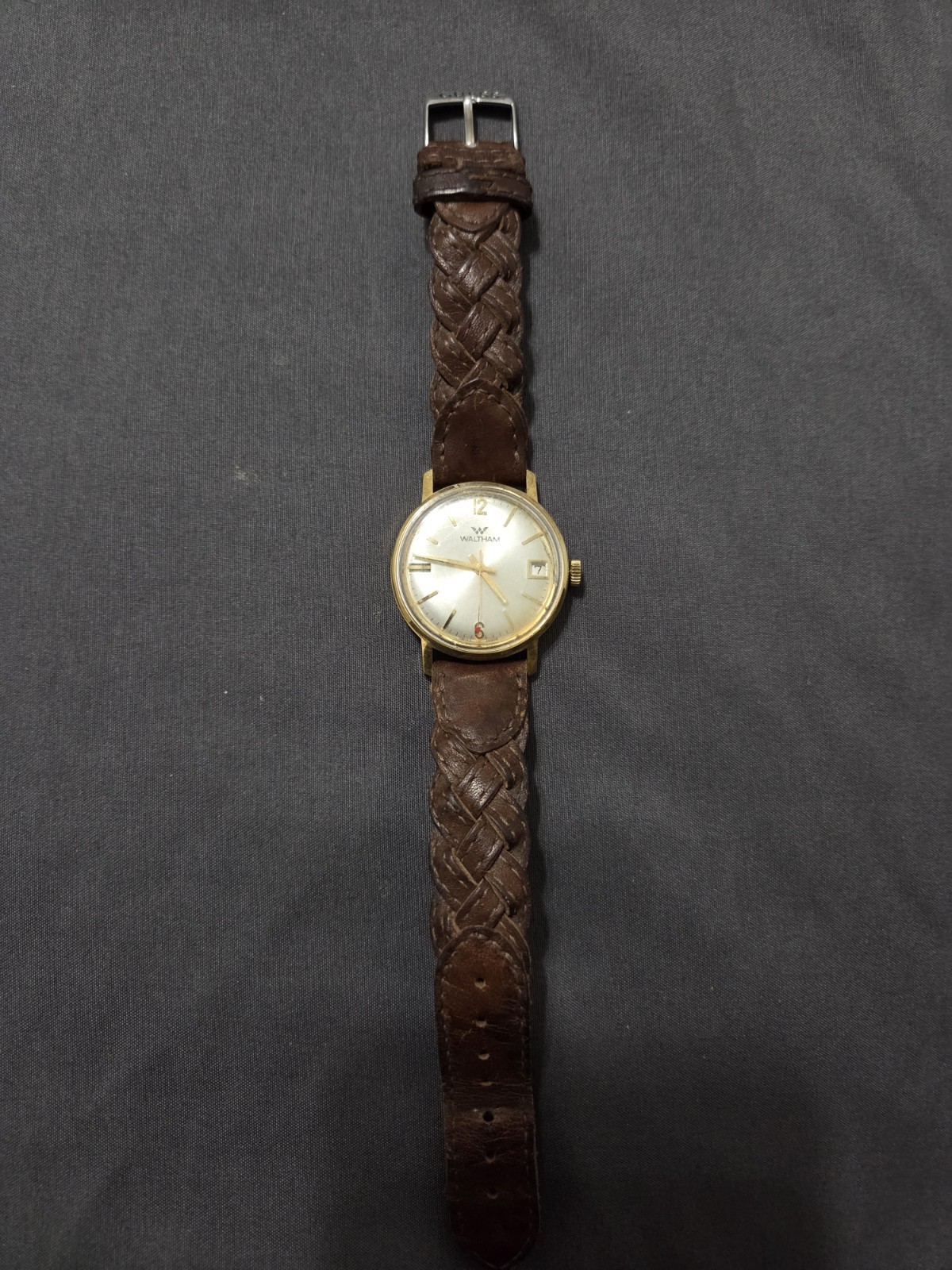 Vintage Waltham 17 Jewels Manual Wind Red Tip Second Gold Plated Watch RUNNING