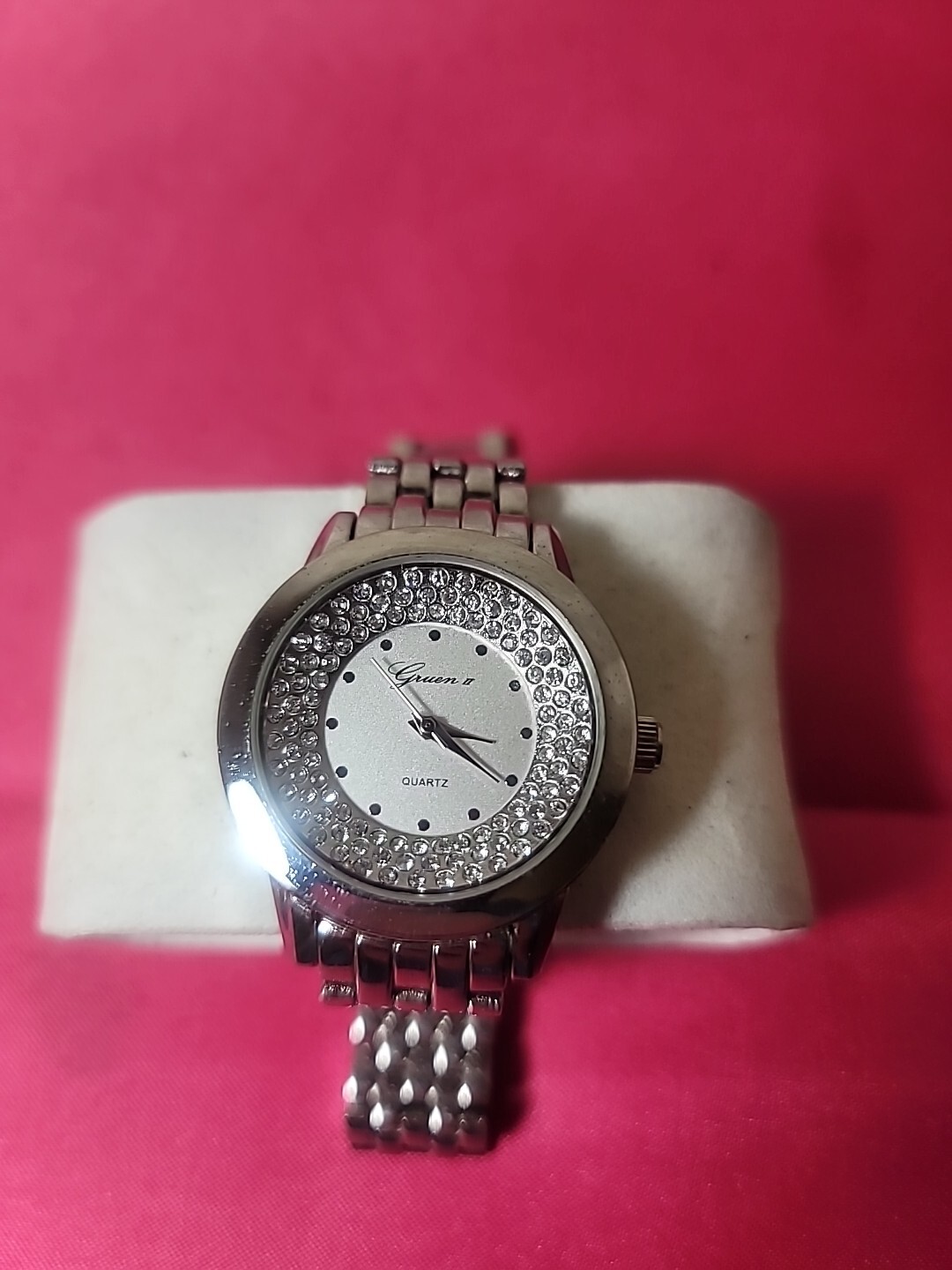 Gruen II Watch GRT-1070 Silver Tone+Rhinestones (Works)