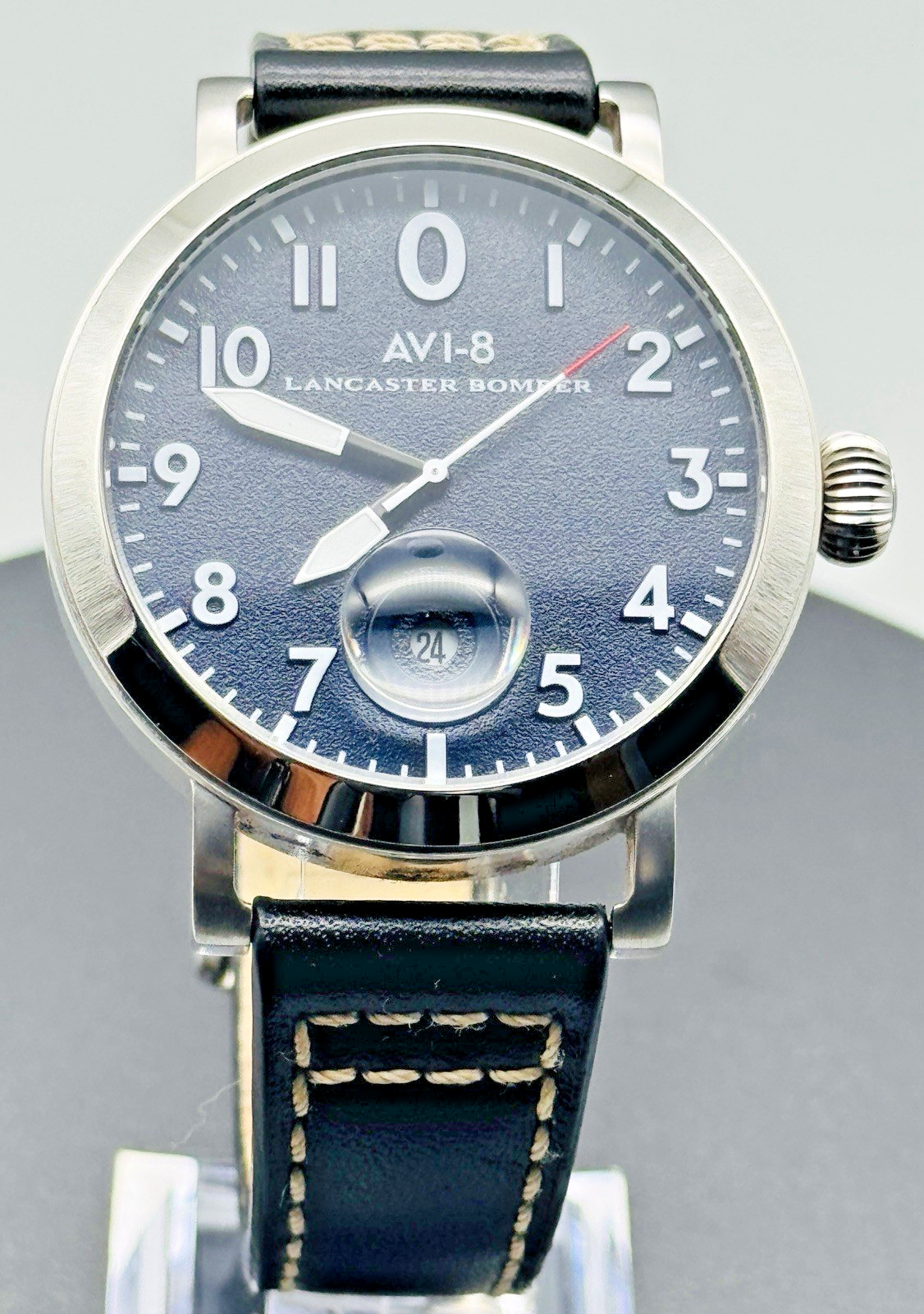 AVI-8 Lancaster Bomber Watch Black Dial Date Leather Strap Quartz Pilot 50M WR