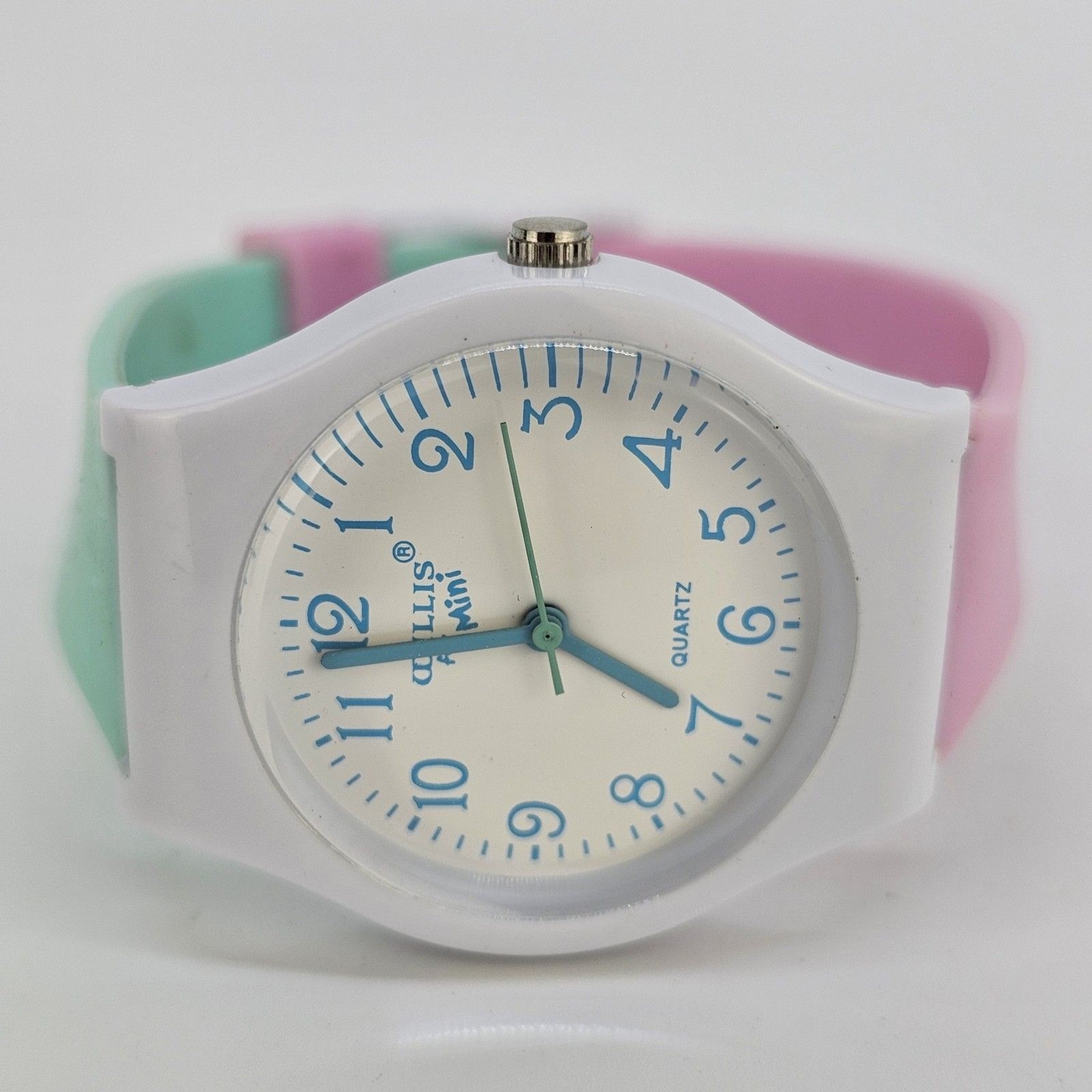 Willis For Mini Women’s Watch 35MM White Dial Purple Green Bands New Battery