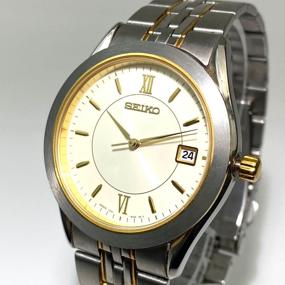 SEIKO Wristwatch Dress Formal Classic Date Indicator Roman Numerals Authentic