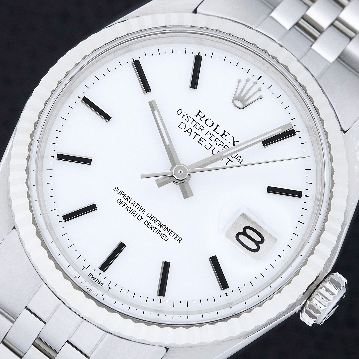 ROLEX DATEJUST 1601 WHITE DIAL 18K GOLD STAINLESS STEEL FOLDED BAND WATCH