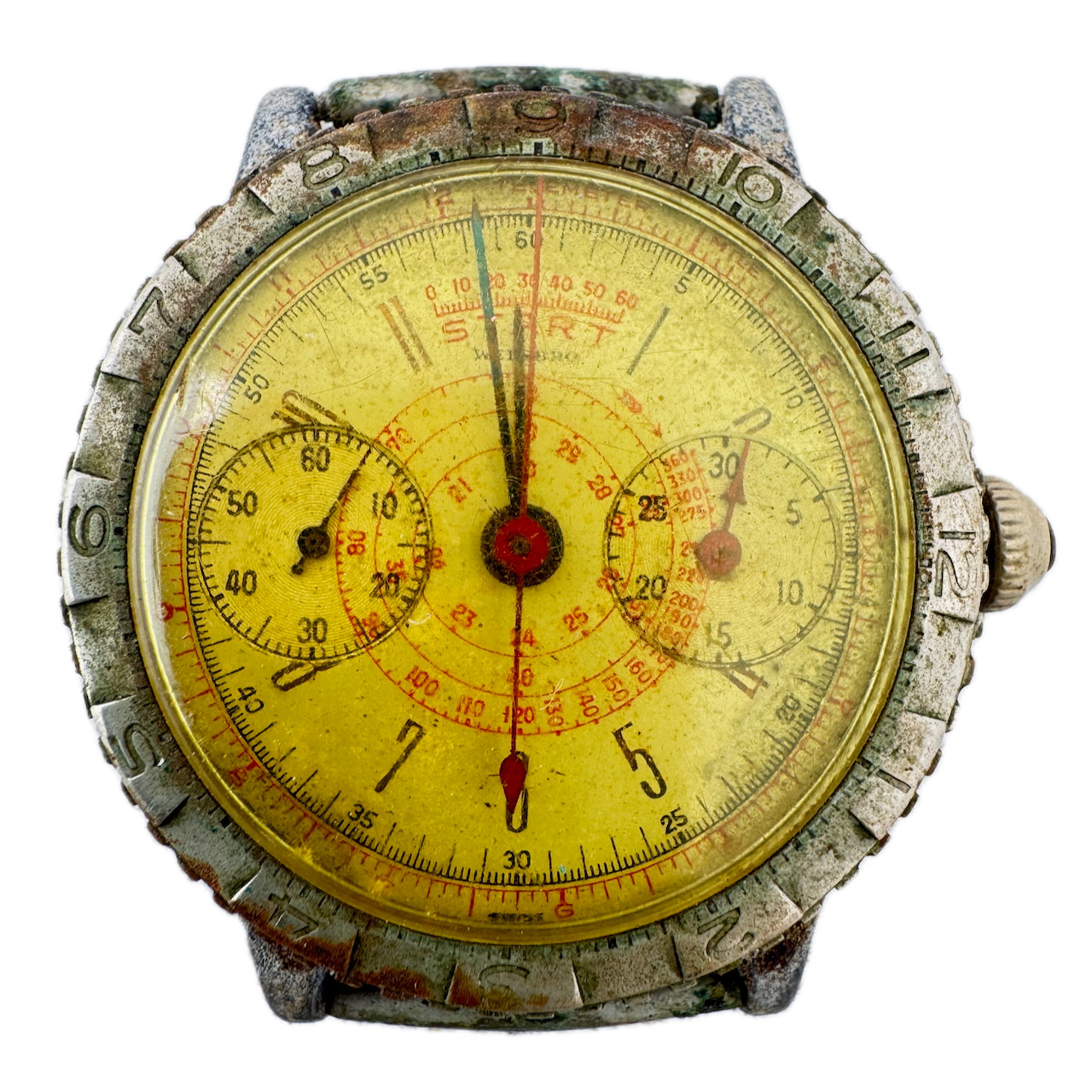 Vintage 36mm Welsbro 7 Jewel Men’s Chronograph Wristwatch Swiss Chrome